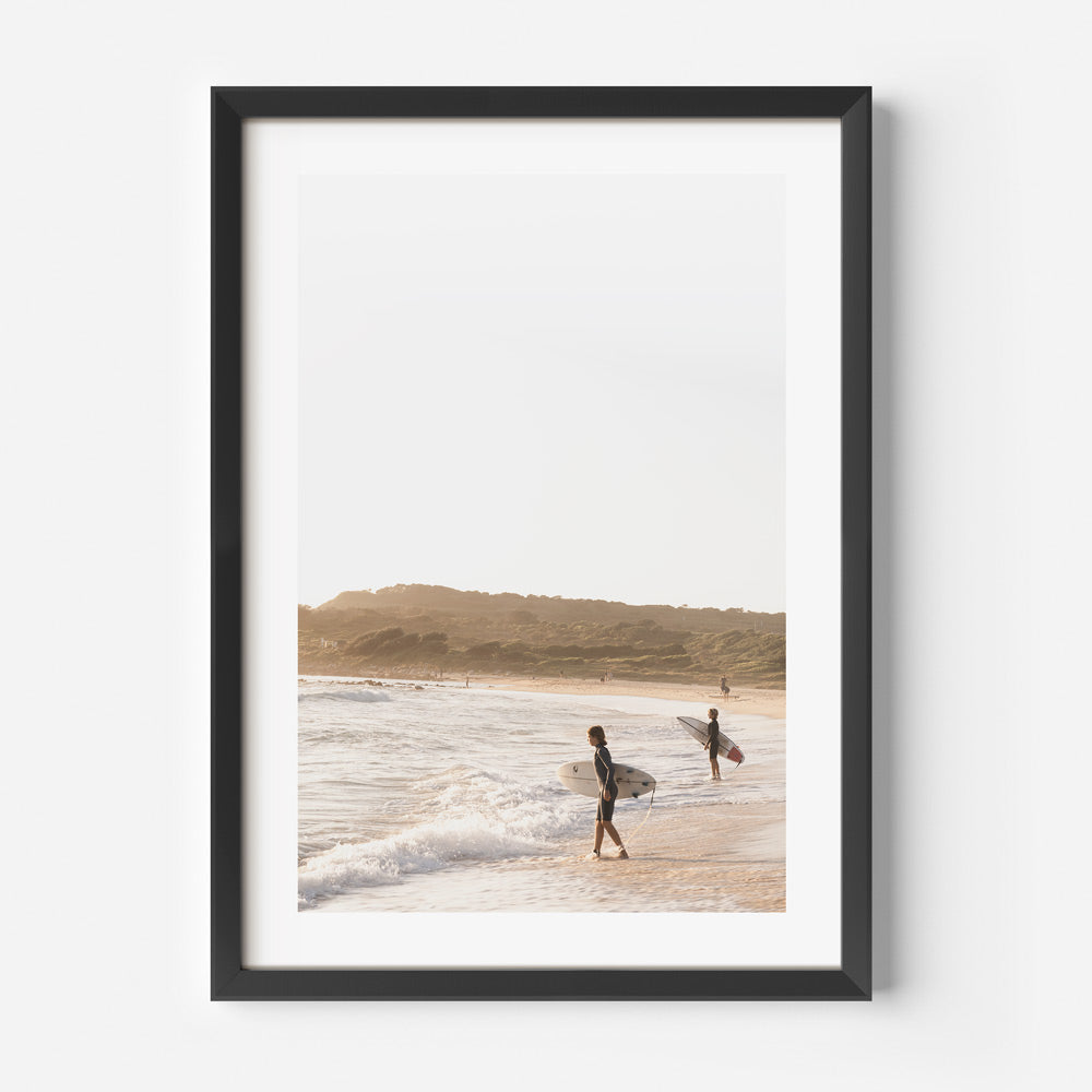 Coastal Adventure: Vibrant Oil Painting of Young Surfers at the Beach
