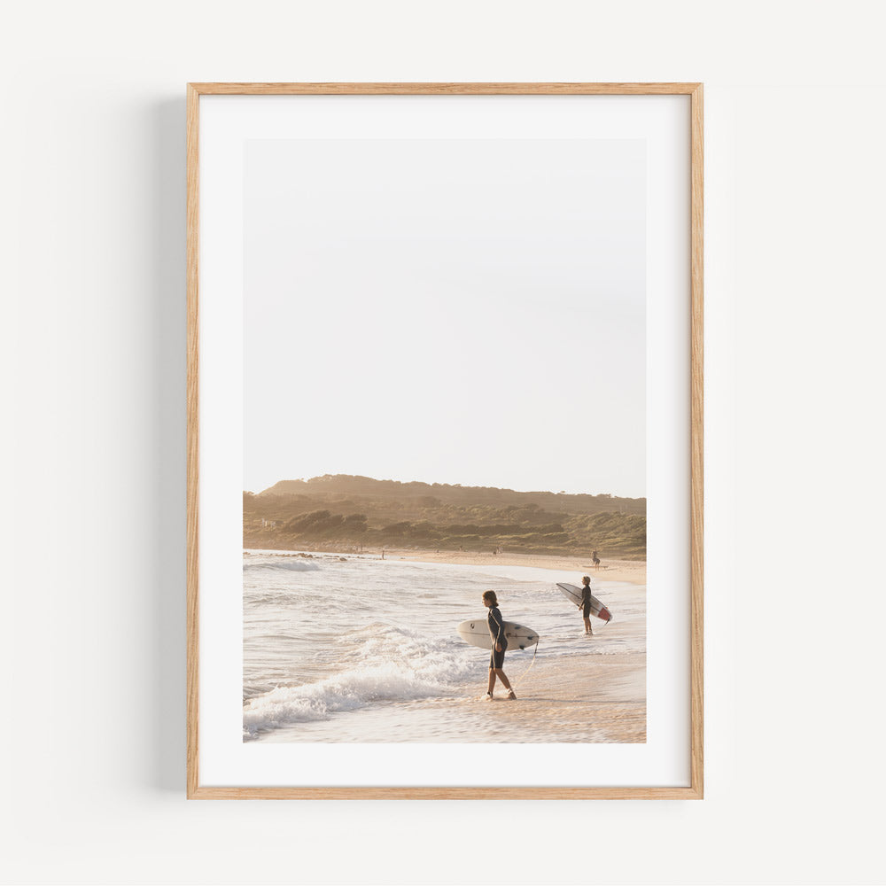 Coastal Adventure: Vibrant Oil Painting of Young Surfers at the Beach