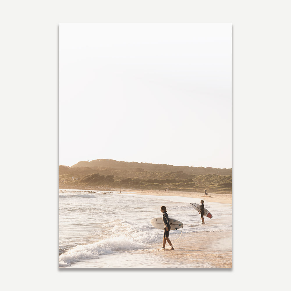 Coastal Adventure: Vibrant Oil Painting of Young Surfers at the Beach