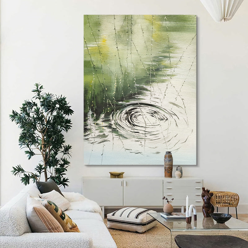 Pond Splash Willow Branches Quaint European Scene Oil Painting 141PS
