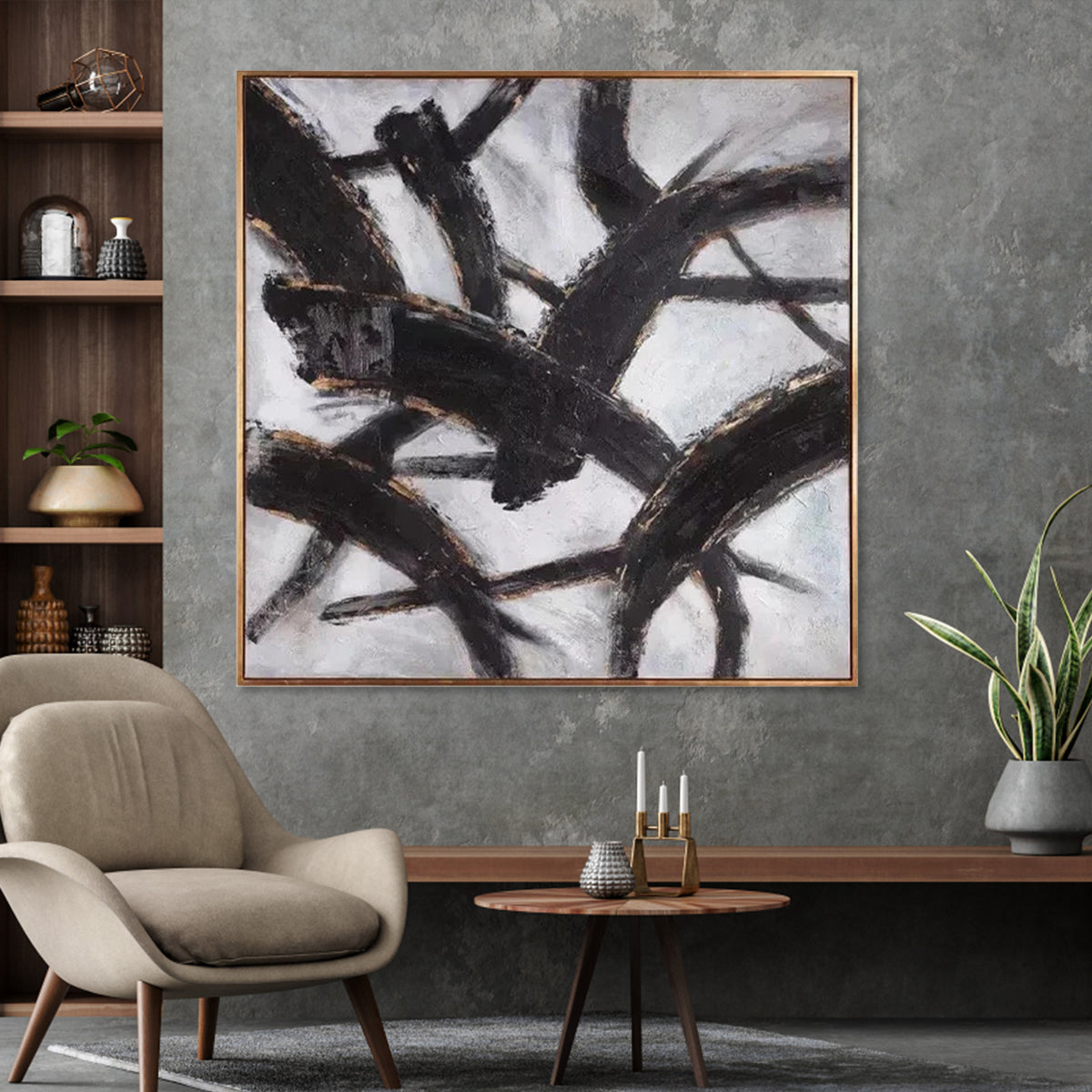 Contemporary Abstract Black and White Oil Painting for Modern Home Decor