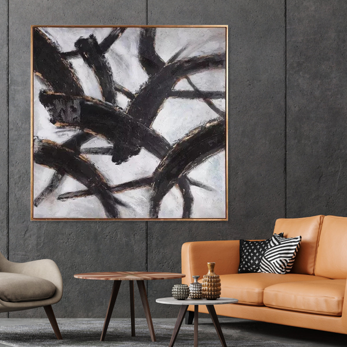 Contemporary Abstract Black and White Oil Painting for Modern Home Decor