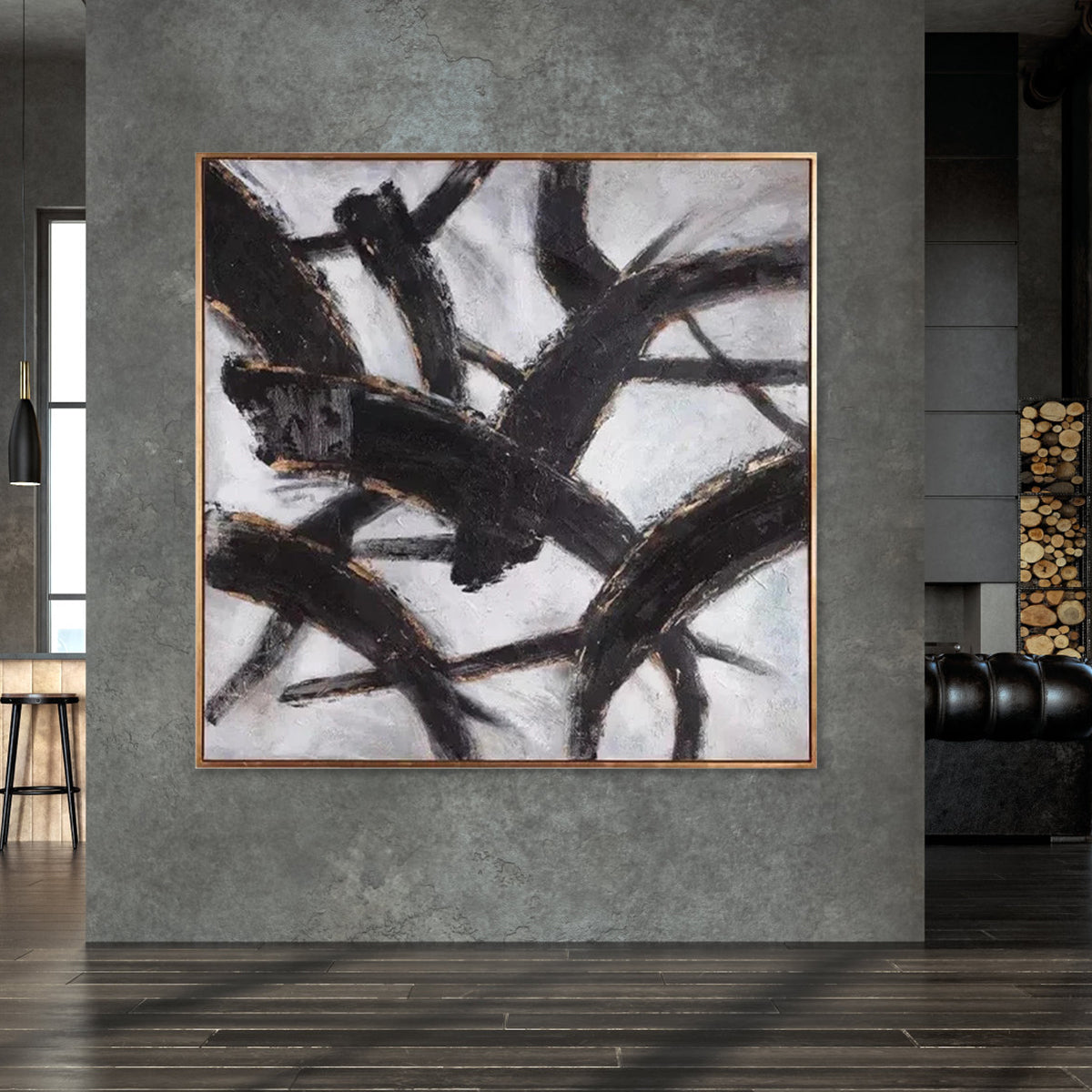 Contemporary Abstract Black and White Oil Painting for Modern Home Decor