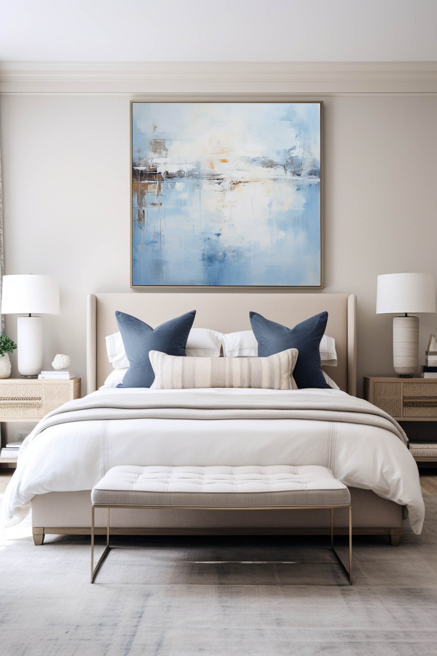 Blue Serenity Abstract Oil Painting for Modern Home Decor