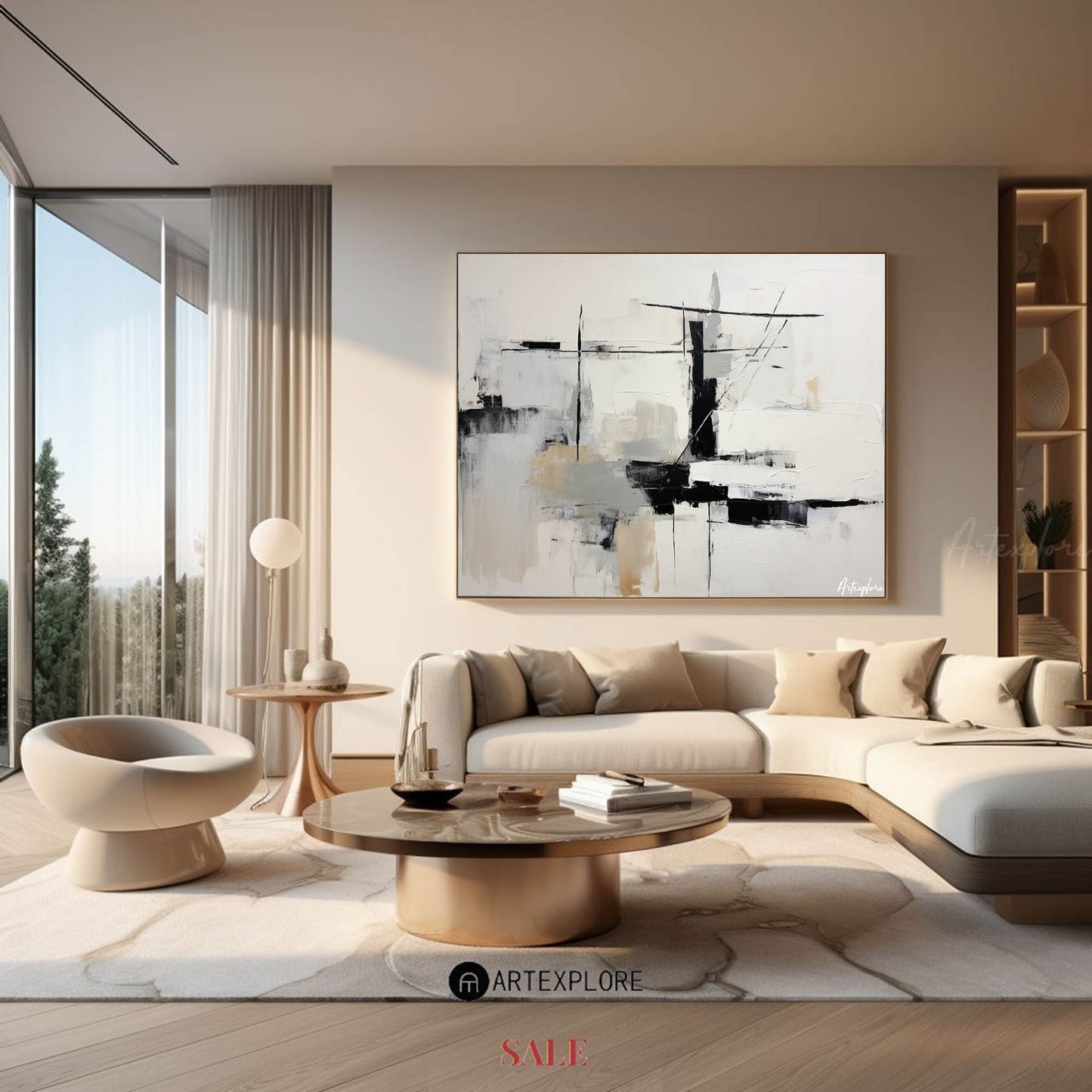 Contemporary Black and White Abstract Oil Painting for Modern Home Decor
