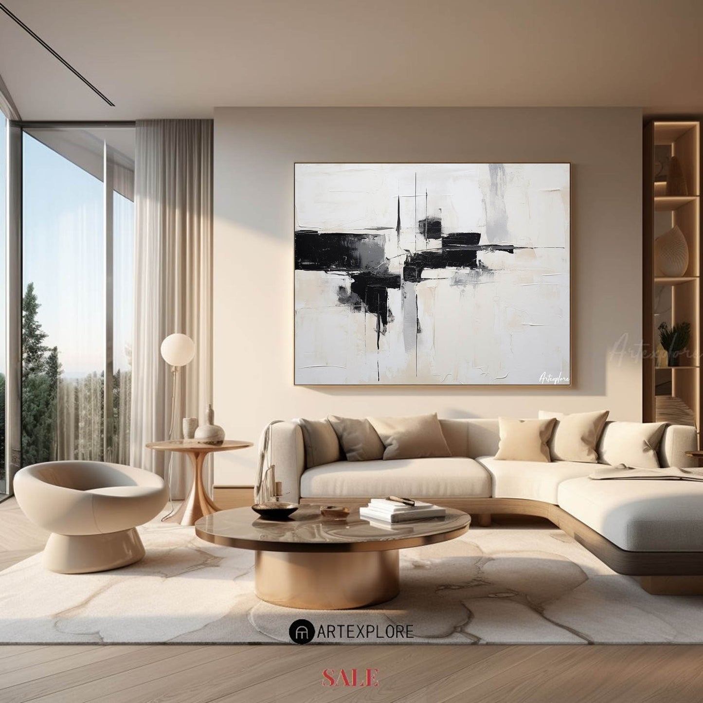 Contemporary Black and White Abstract Oil Painting for Modern Home Decor