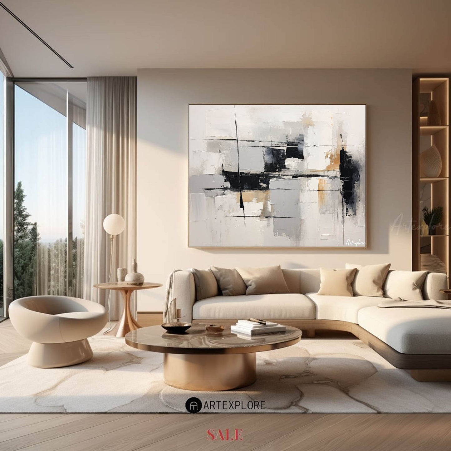 Contemporary Monochrome Abstract Oil Painting for Modern Home Decor