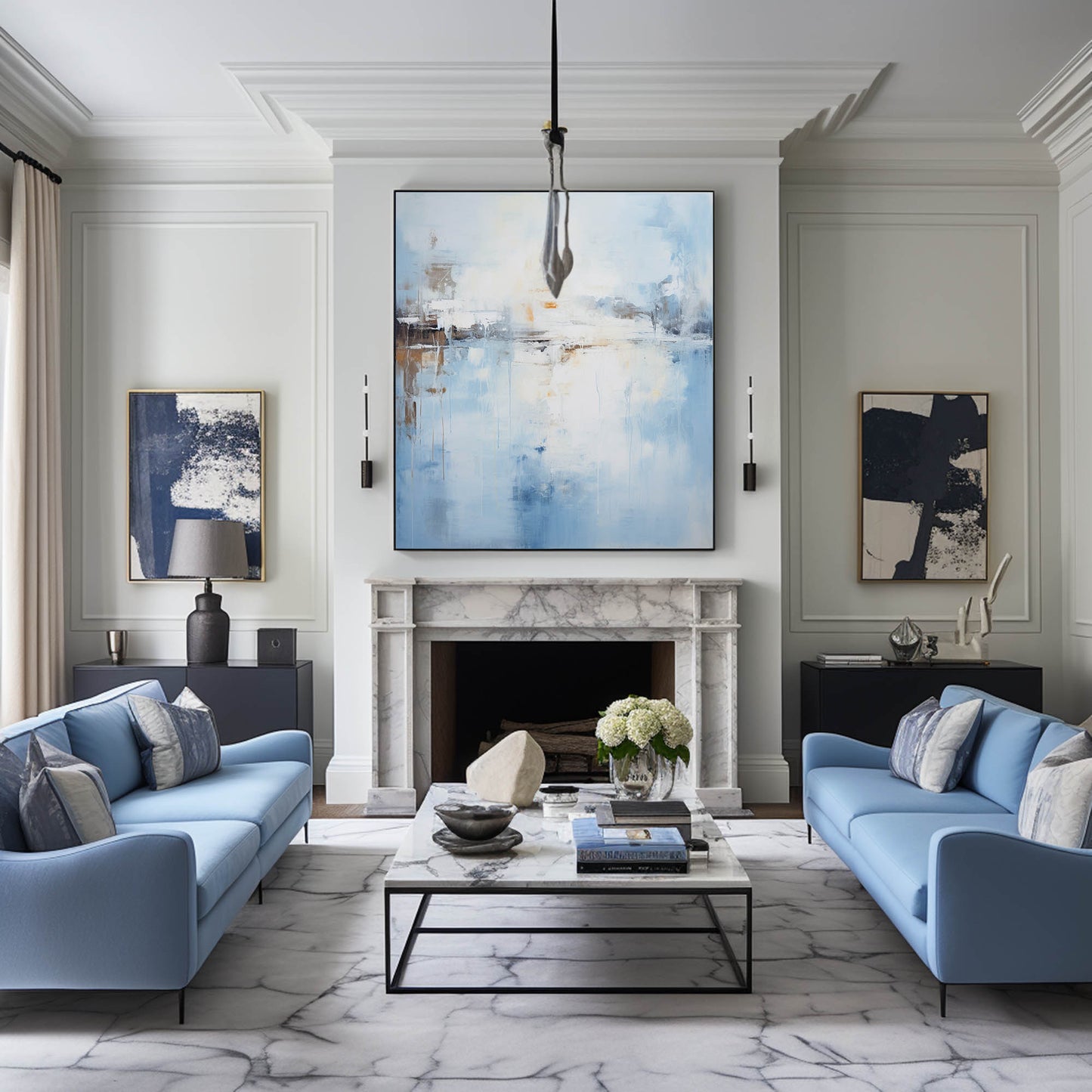 Blue Serenity Abstract Oil Painting for Modern Home Decor