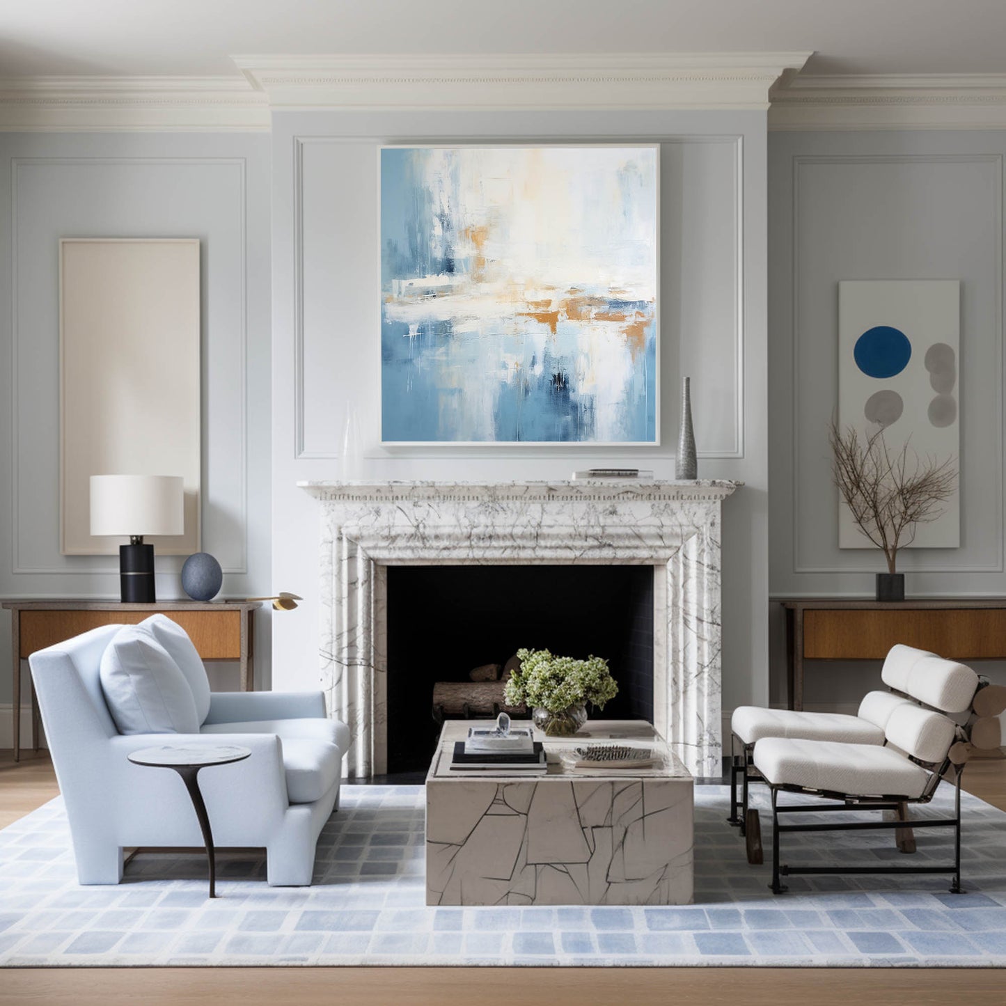 Contemporary Blue Abstract Oil Painting for Modern Home Decor