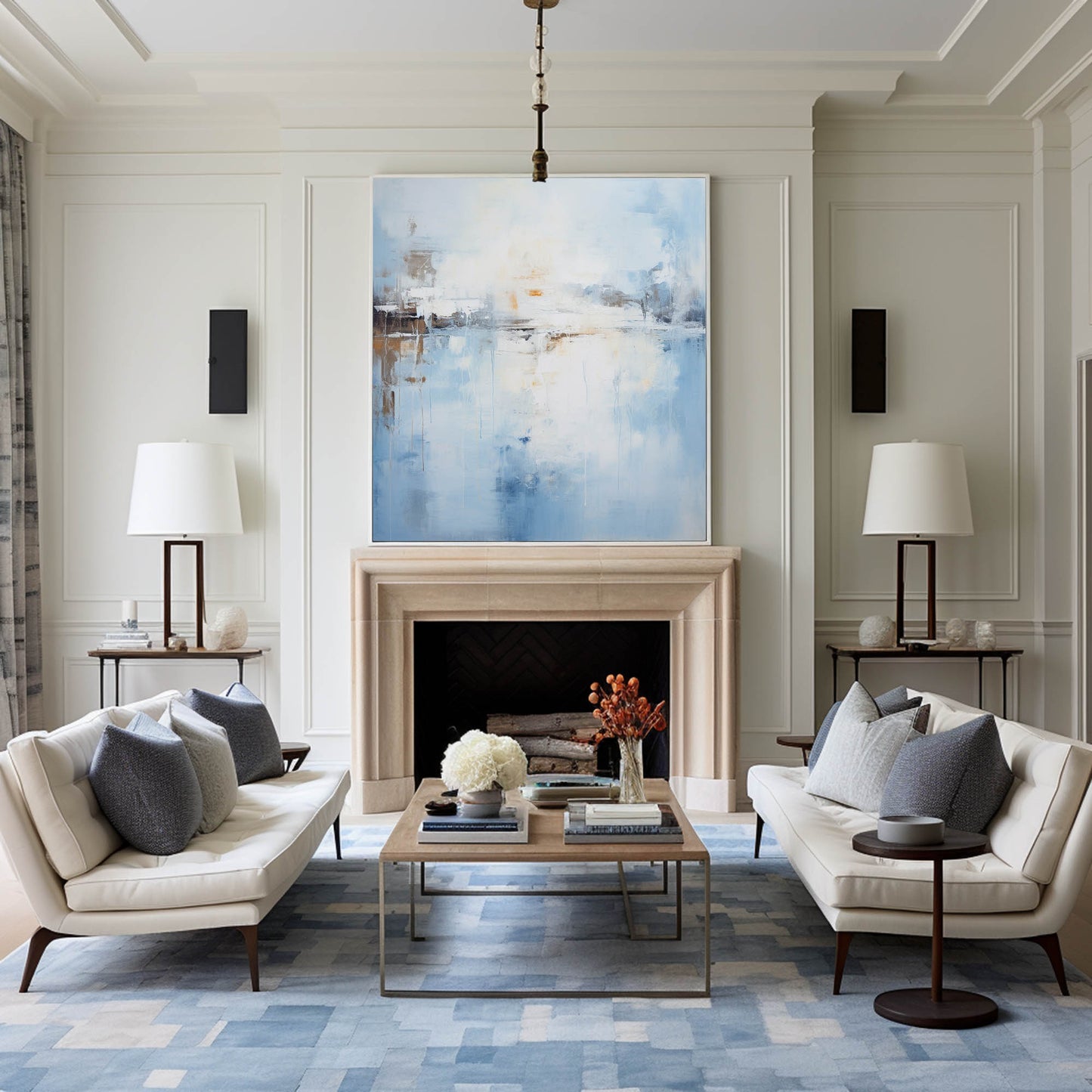 Blue Serenity Abstract Oil Painting for Modern Home Decor