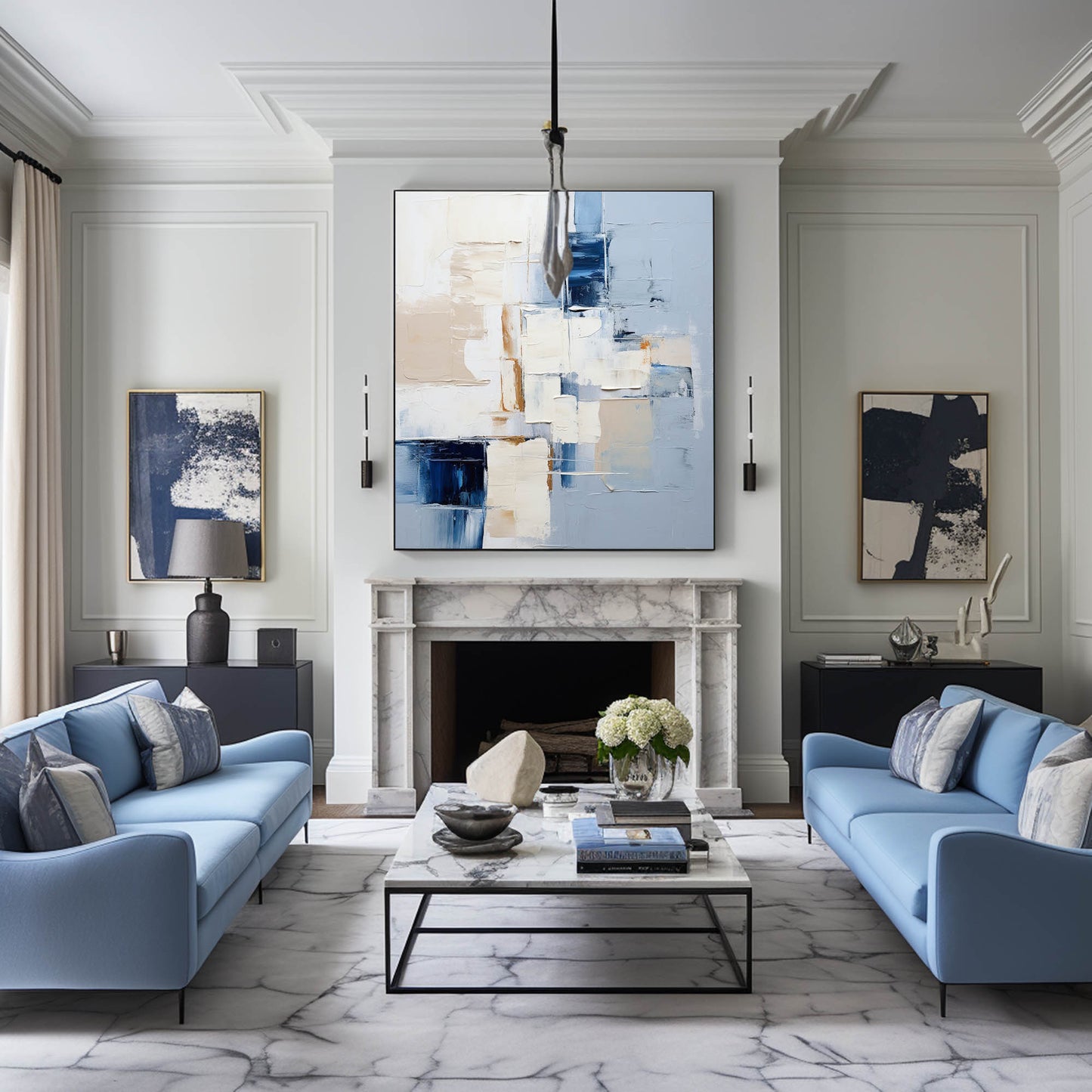 Contemporary Blue Abstract Oil Painting for Modern Home Decor