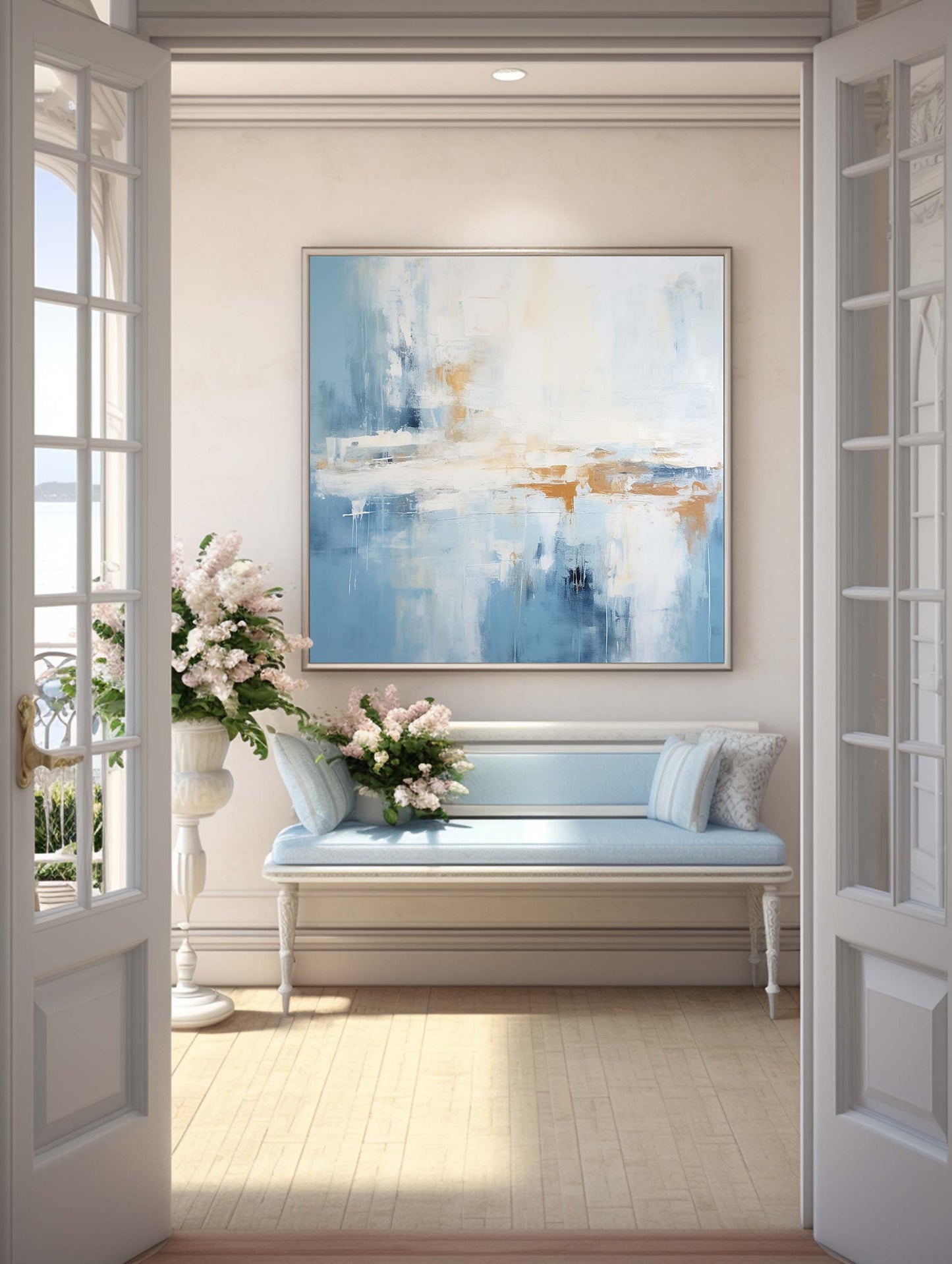 Contemporary Blue Abstract Oil Painting for Modern Home Decor