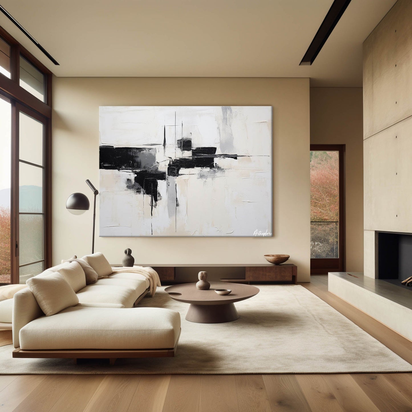 Contemporary Black and White Abstract Oil Painting for Modern Home Decor