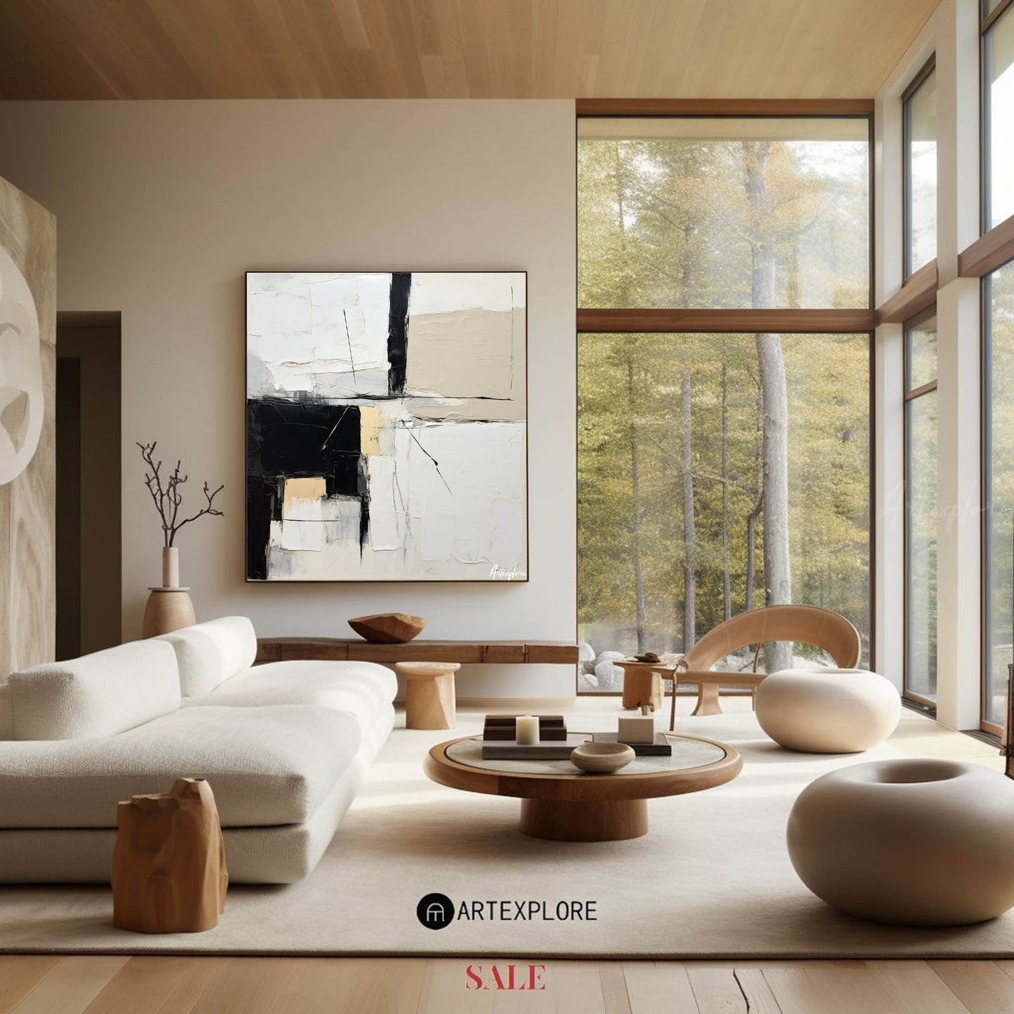 Contemporary Black and White Abstract Oil Painting for Modern Home Decor