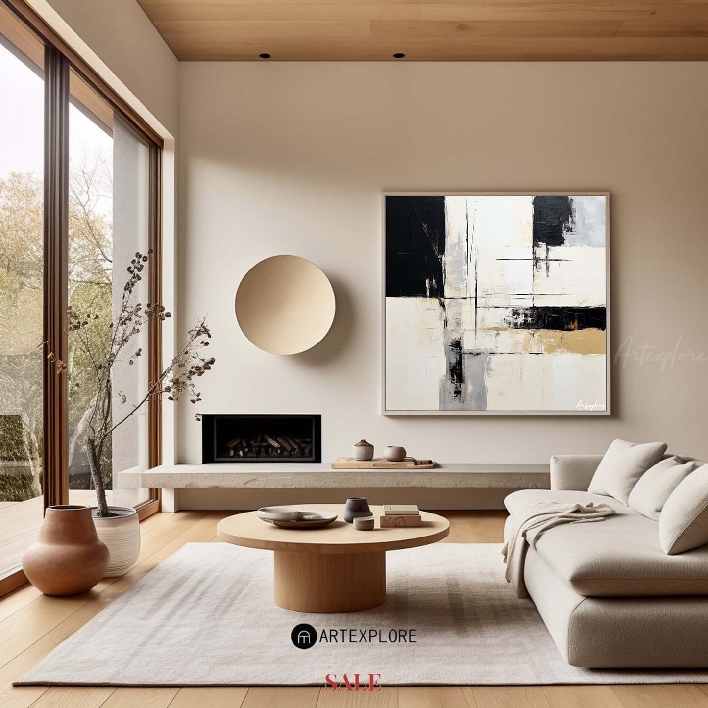Contemporary Black and White Abstract Oil Painting for Modern Home Décor