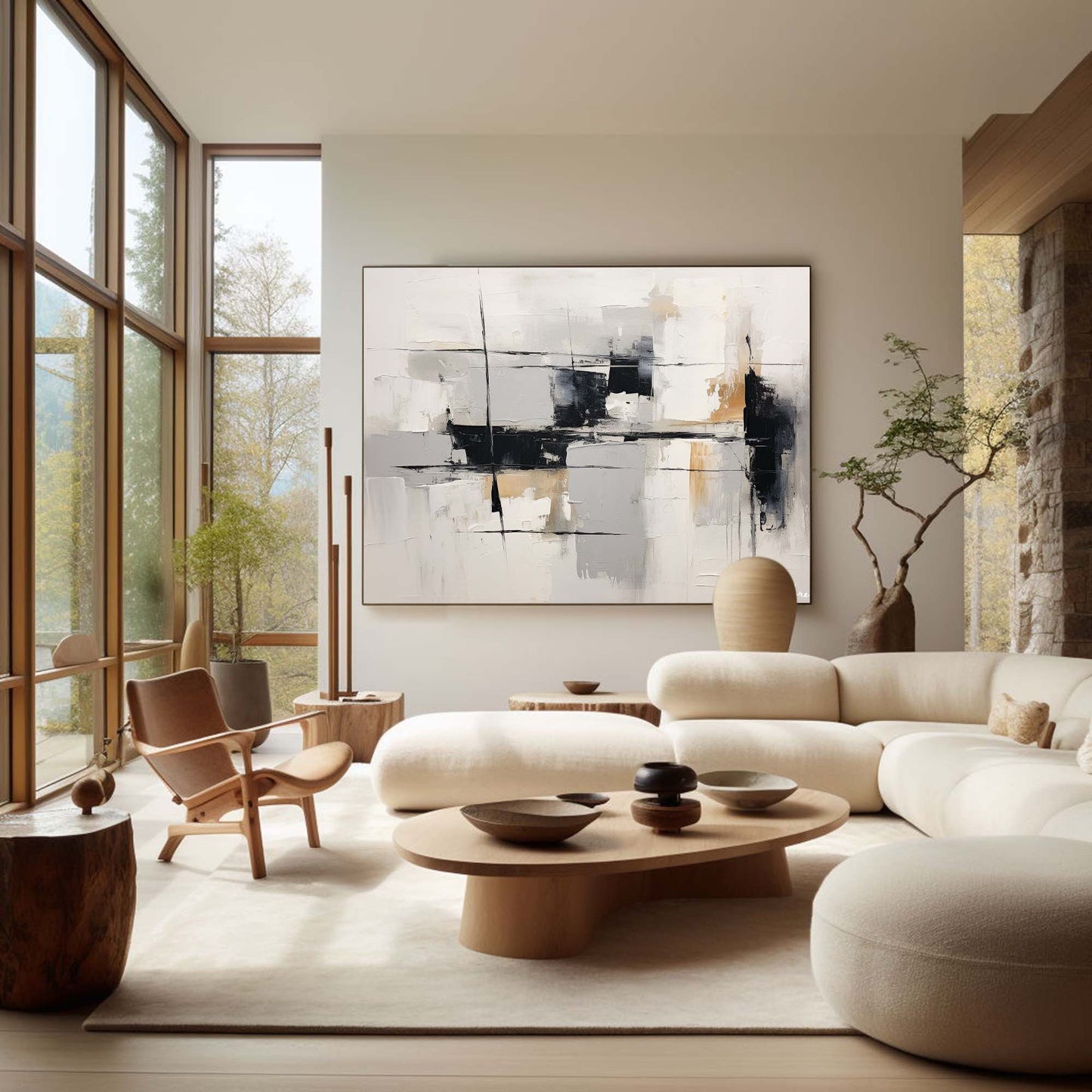 Contemporary Monochrome Abstract Oil Painting for Modern Home Decor