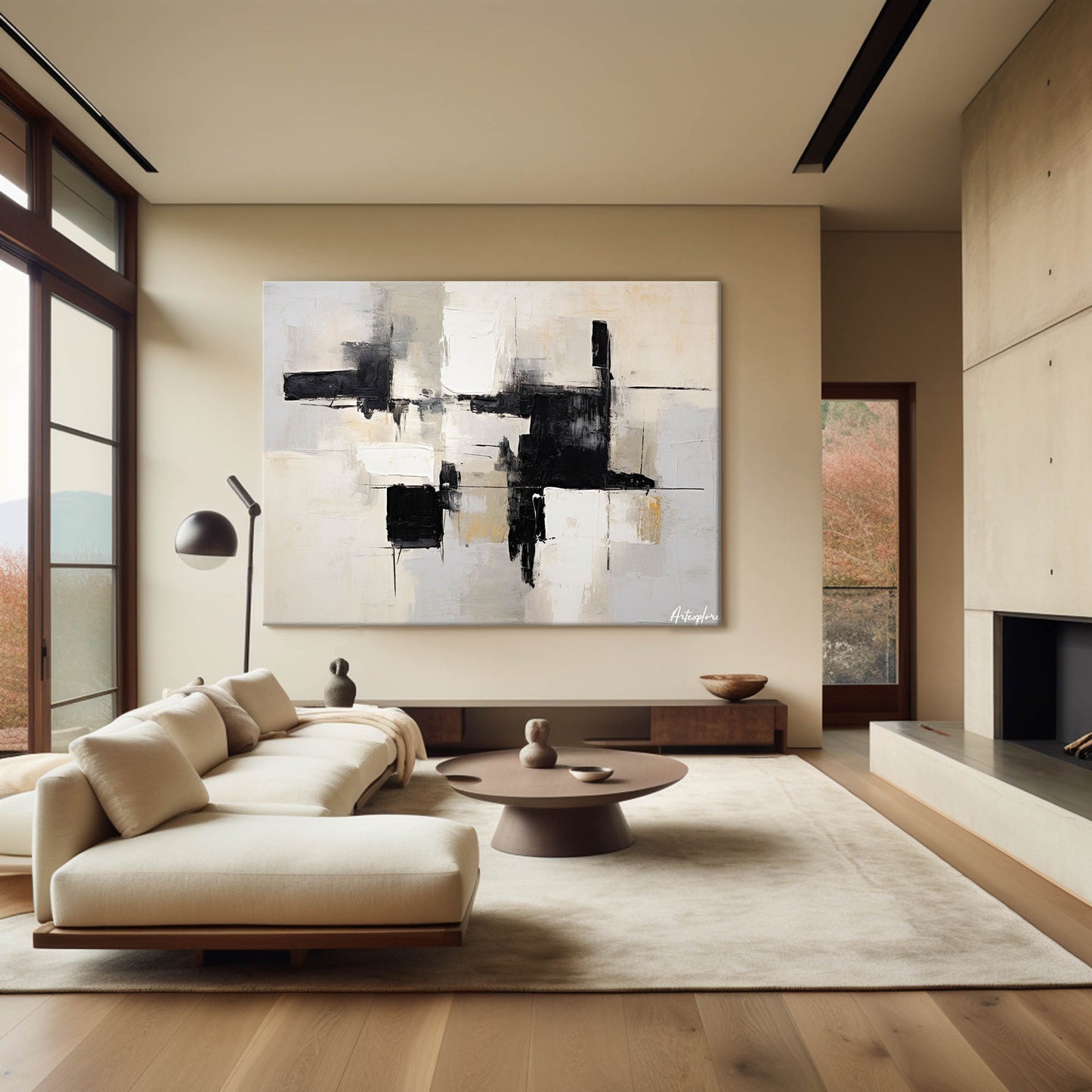 Contemporary Black and White Abstract Oil Painting for Modern Art Decor