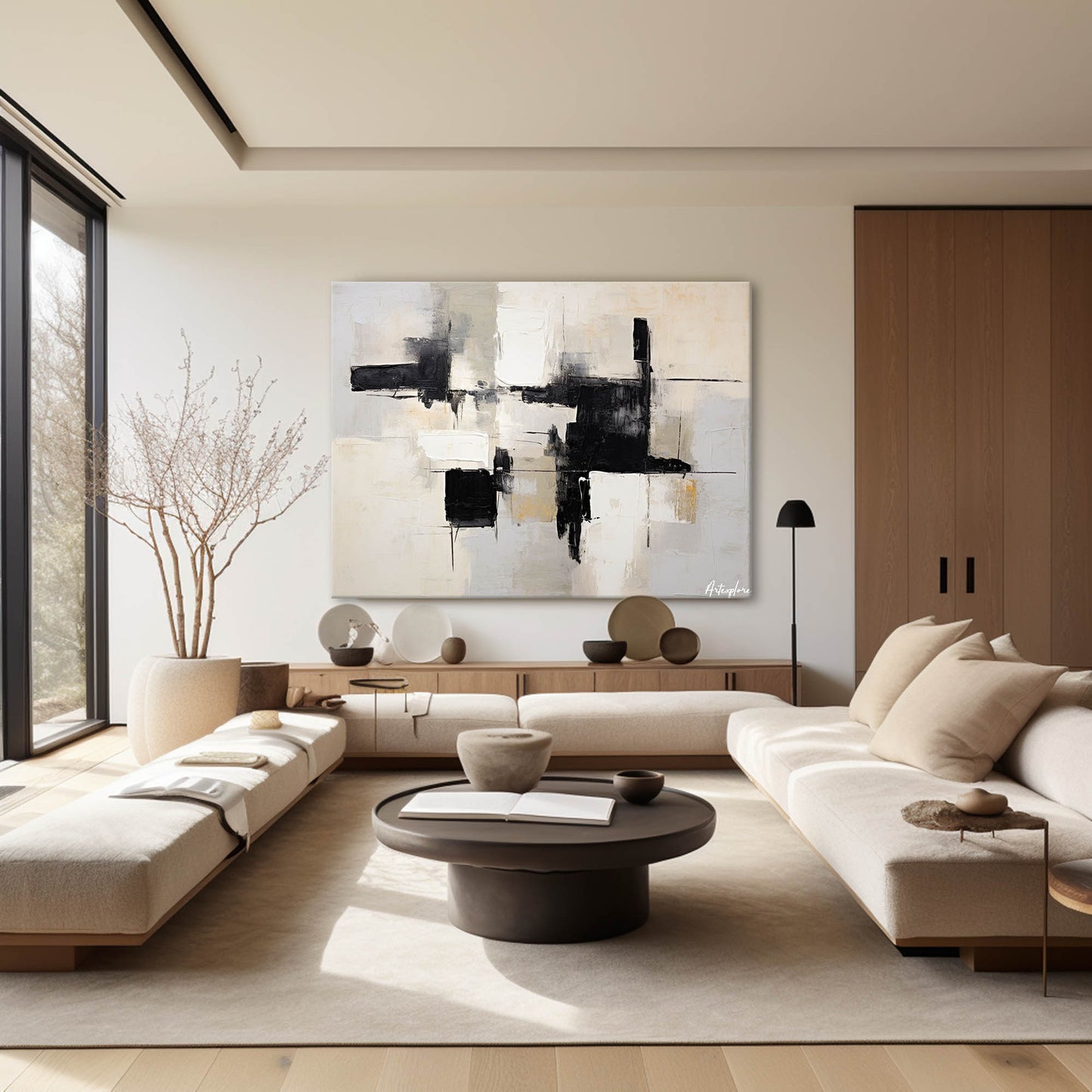 Contemporary Black and White Abstract Oil Painting for Modern Art Decor