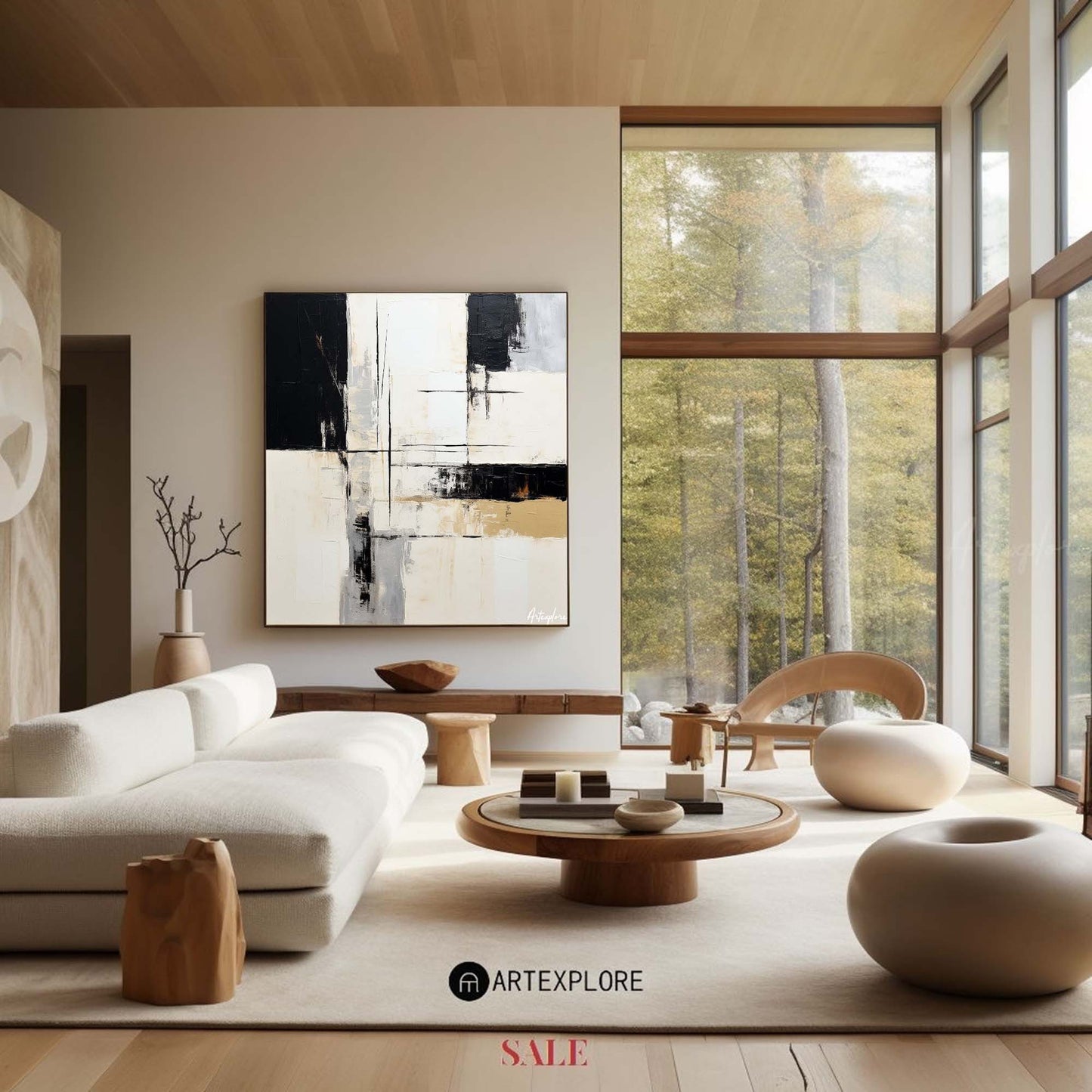 Contemporary Black and White Abstract Oil Painting for Modern Home Décor