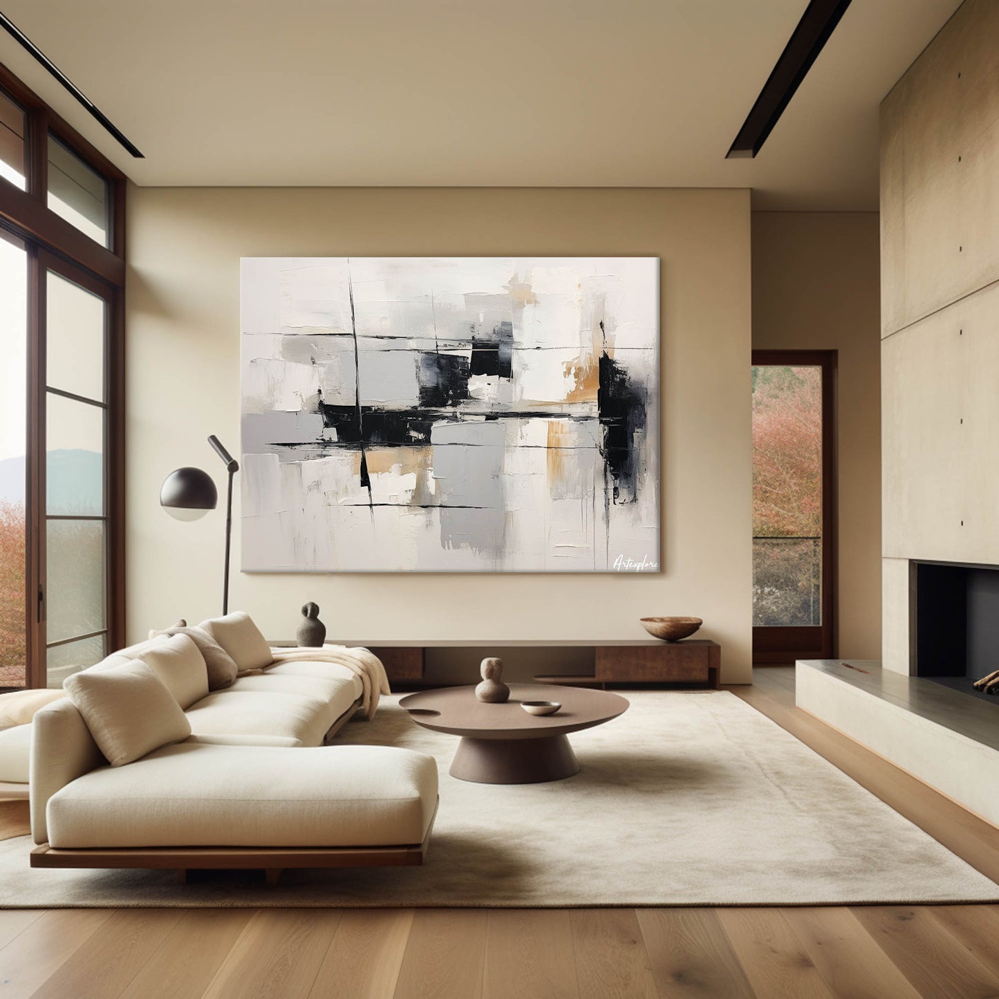 Contemporary Monochrome Abstract Oil Painting for Modern Home Decor
