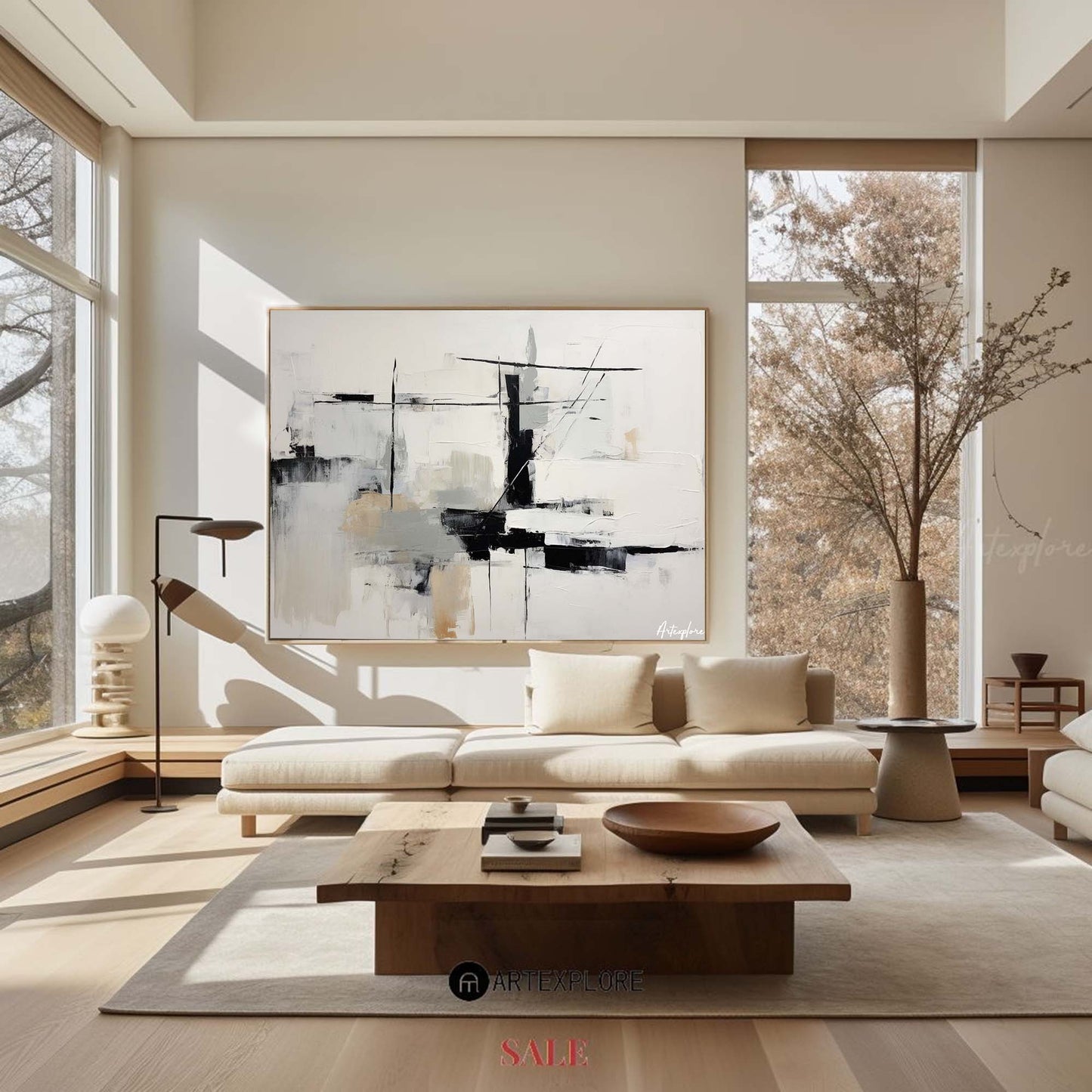 Contemporary Black and White Abstract Oil Painting for Modern Home Decor