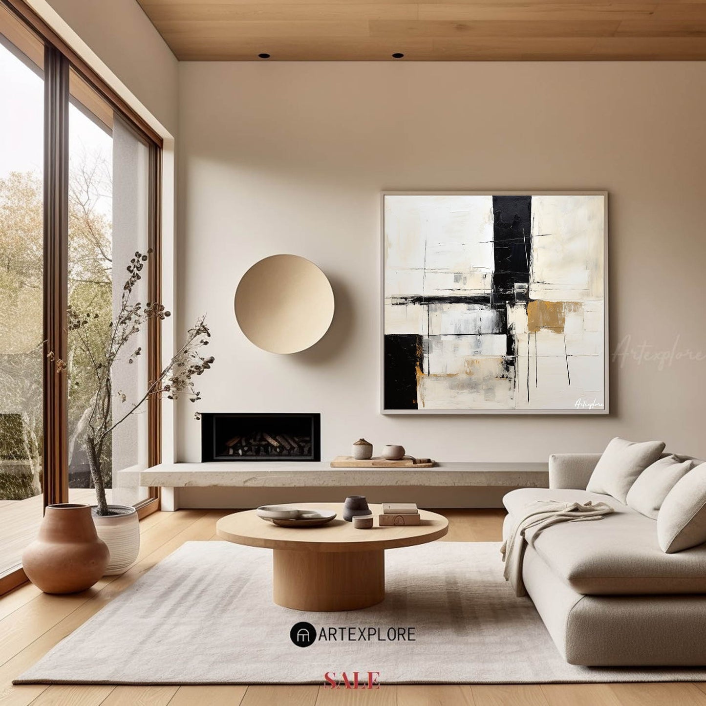 Contemporary Black and White Abstract Oil Painting for Modern Home Decor