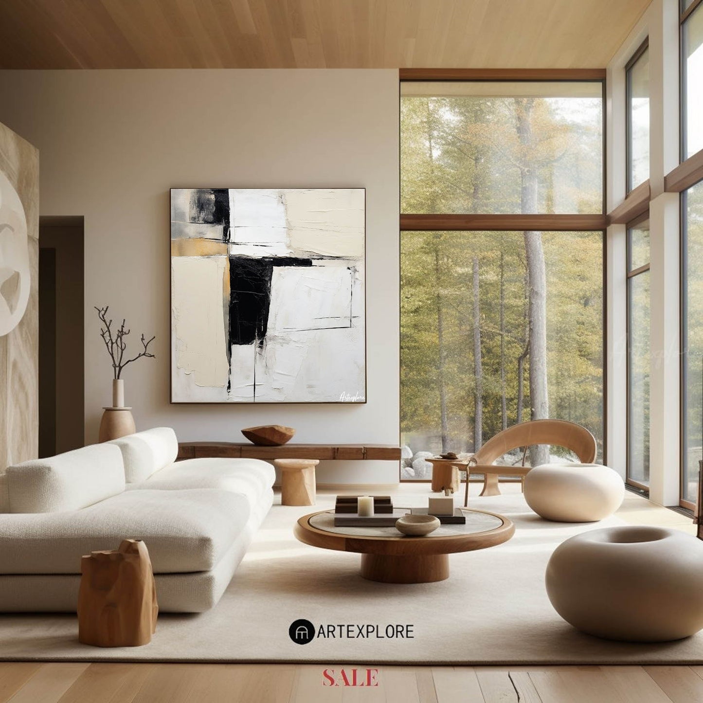 Contemporary Black and White Abstract Oil Painting for Modern Home Decor