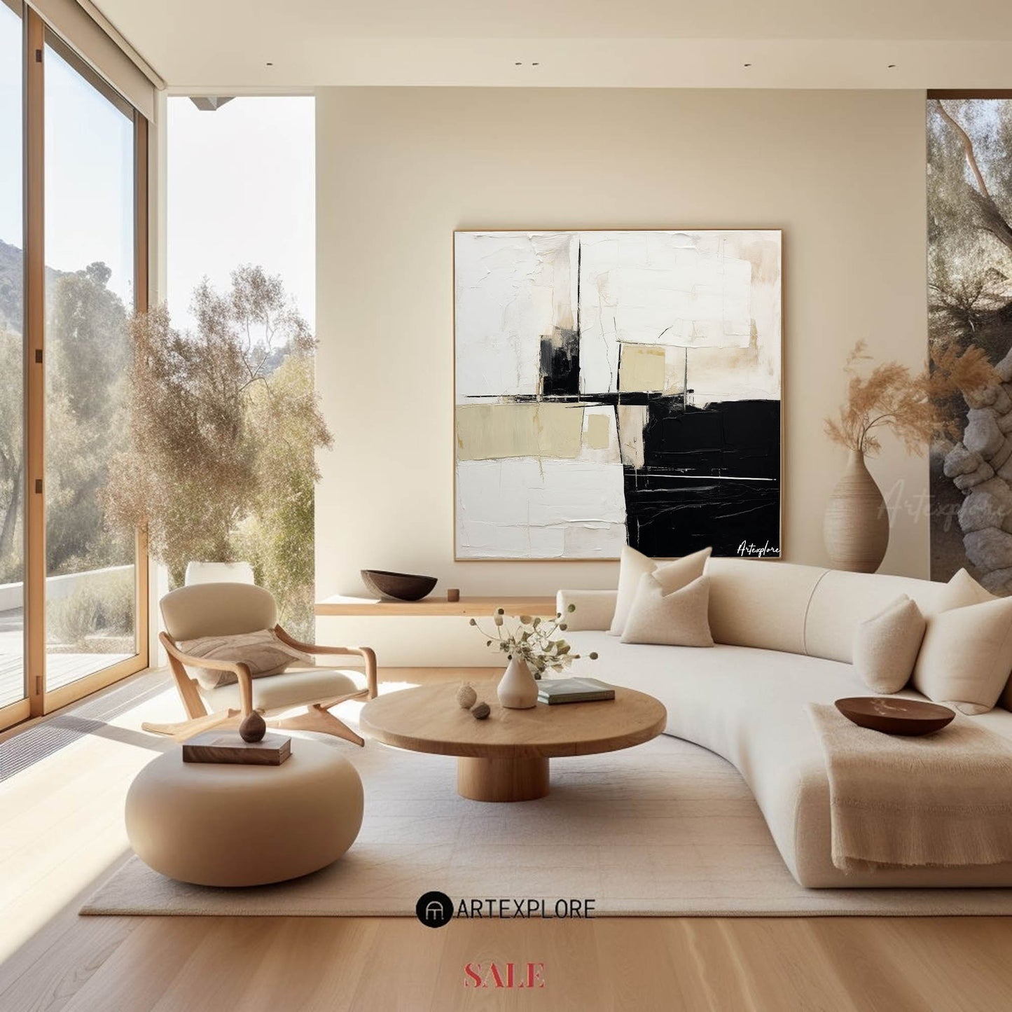 Contemporary Black and White Abstract Oil Painting for Modern Art Lovers