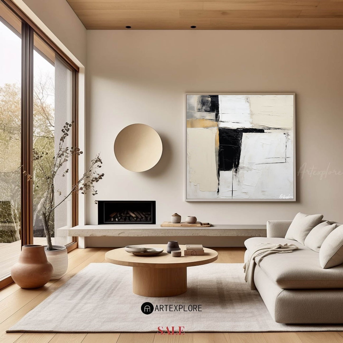 Contemporary Black and White Abstract Oil Painting for Modern Home Decor
