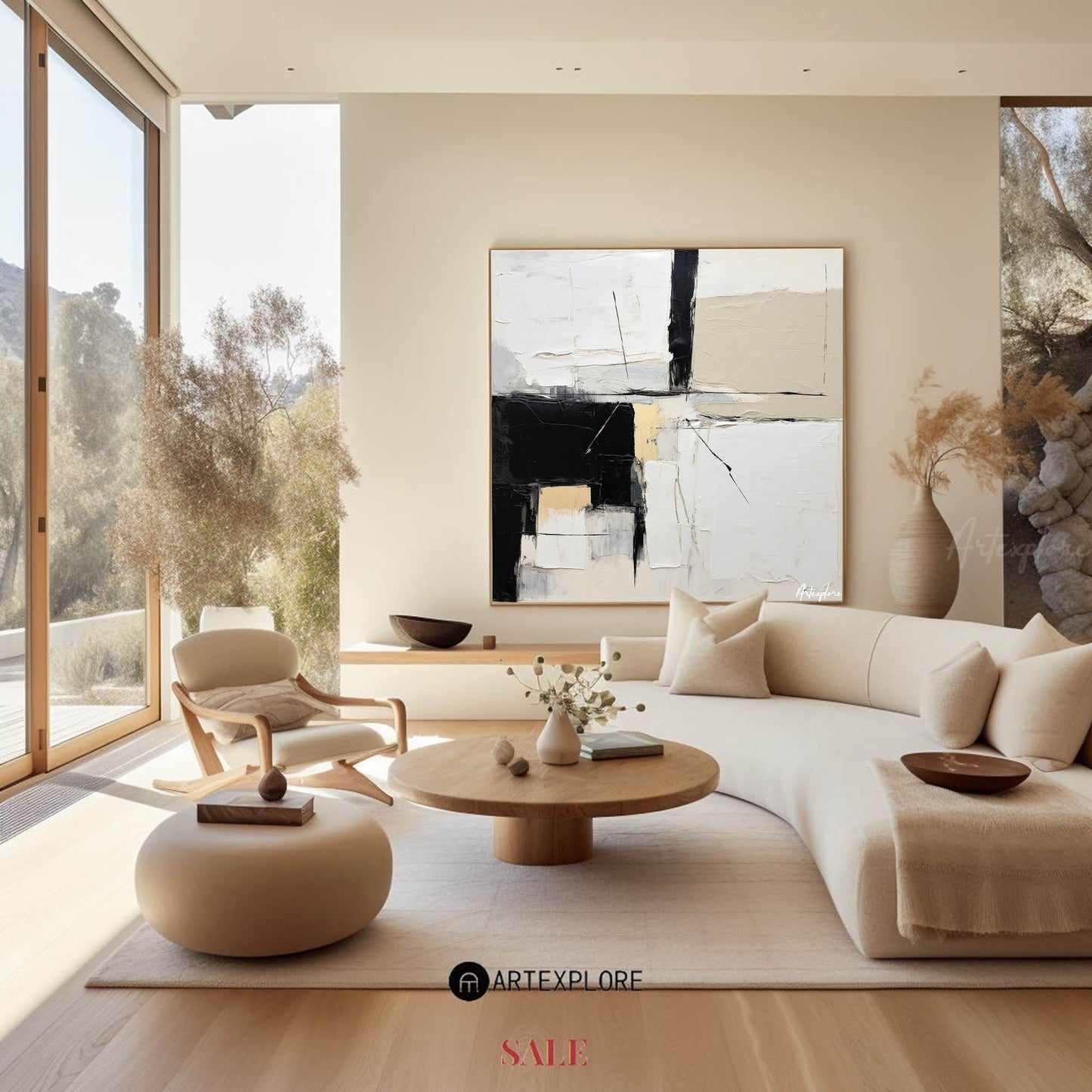 Contemporary Black and White Abstract Oil Painting for Modern Home Decor