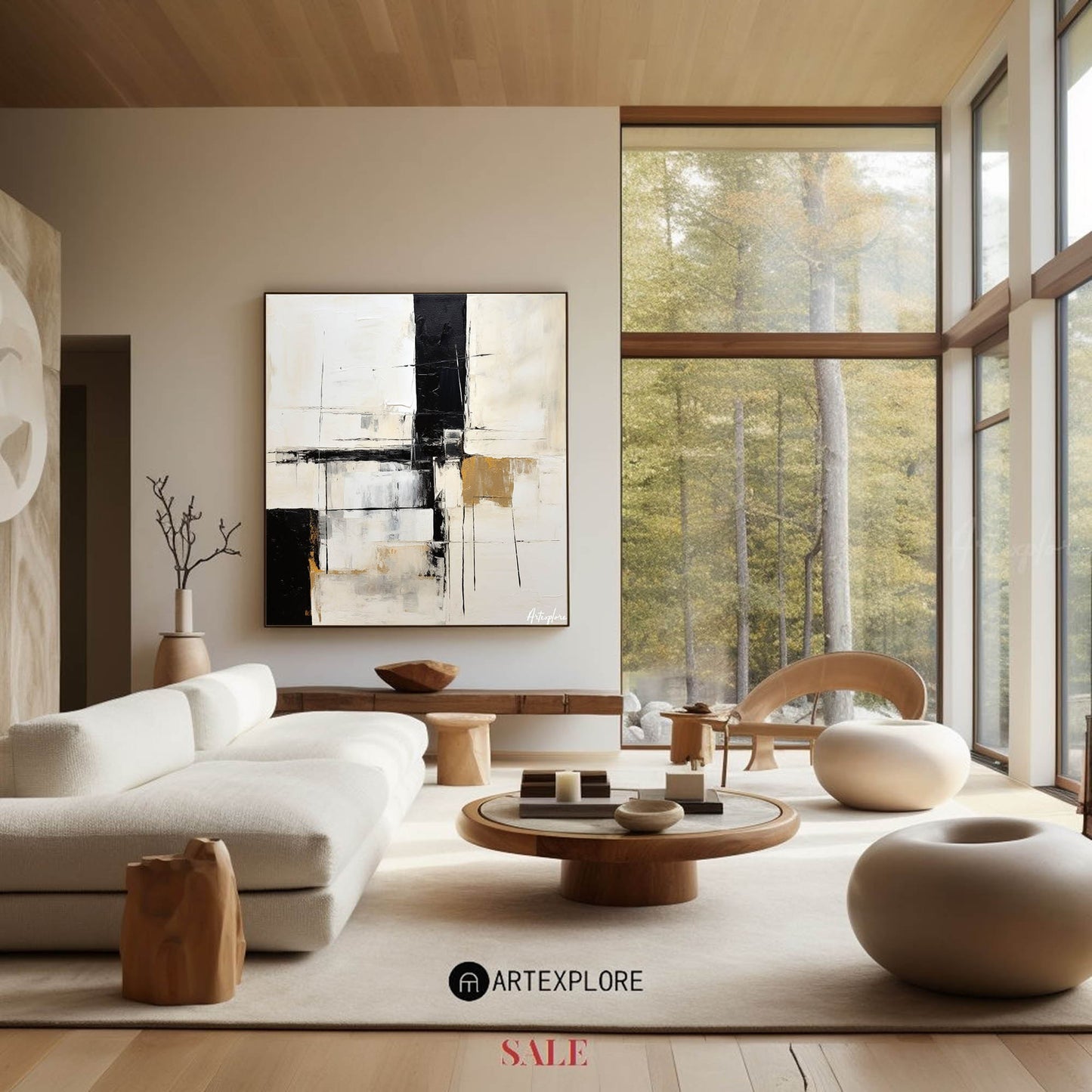 Contemporary Black and White Abstract Oil Painting for Modern Home Decor