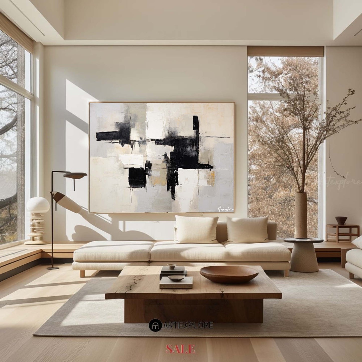 Contemporary Black and White Abstract Oil Painting for Modern Art Decor