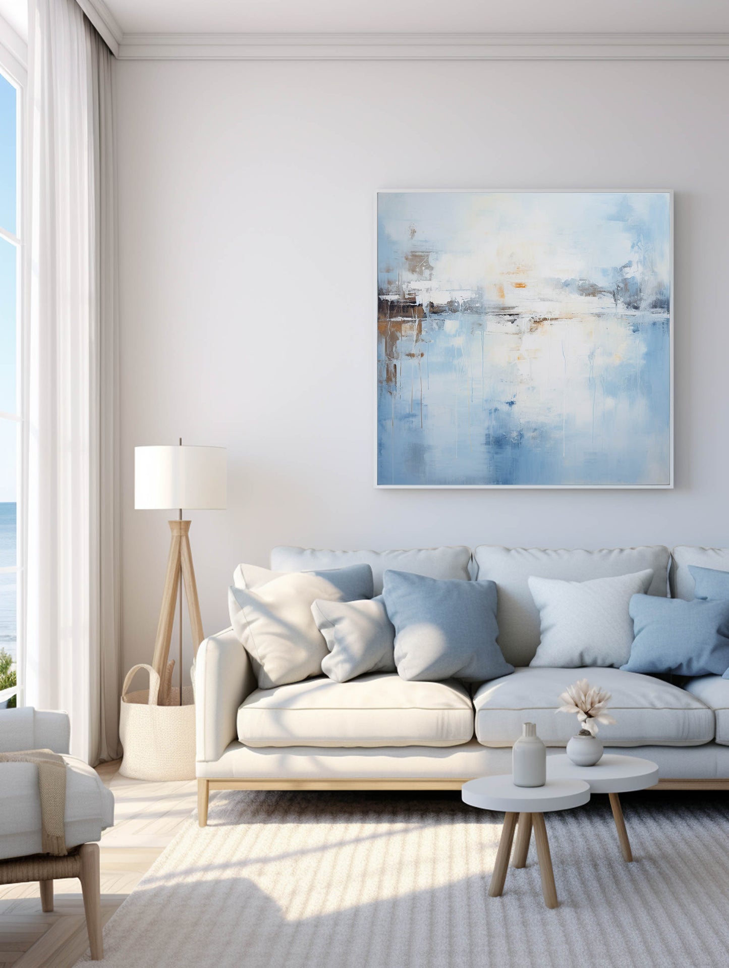 Blue Serenity Abstract Oil Painting for Modern Home Decor