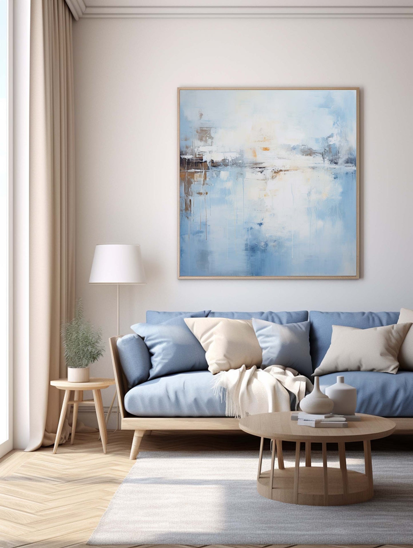 Blue Serenity Abstract Oil Painting for Modern Home Decor