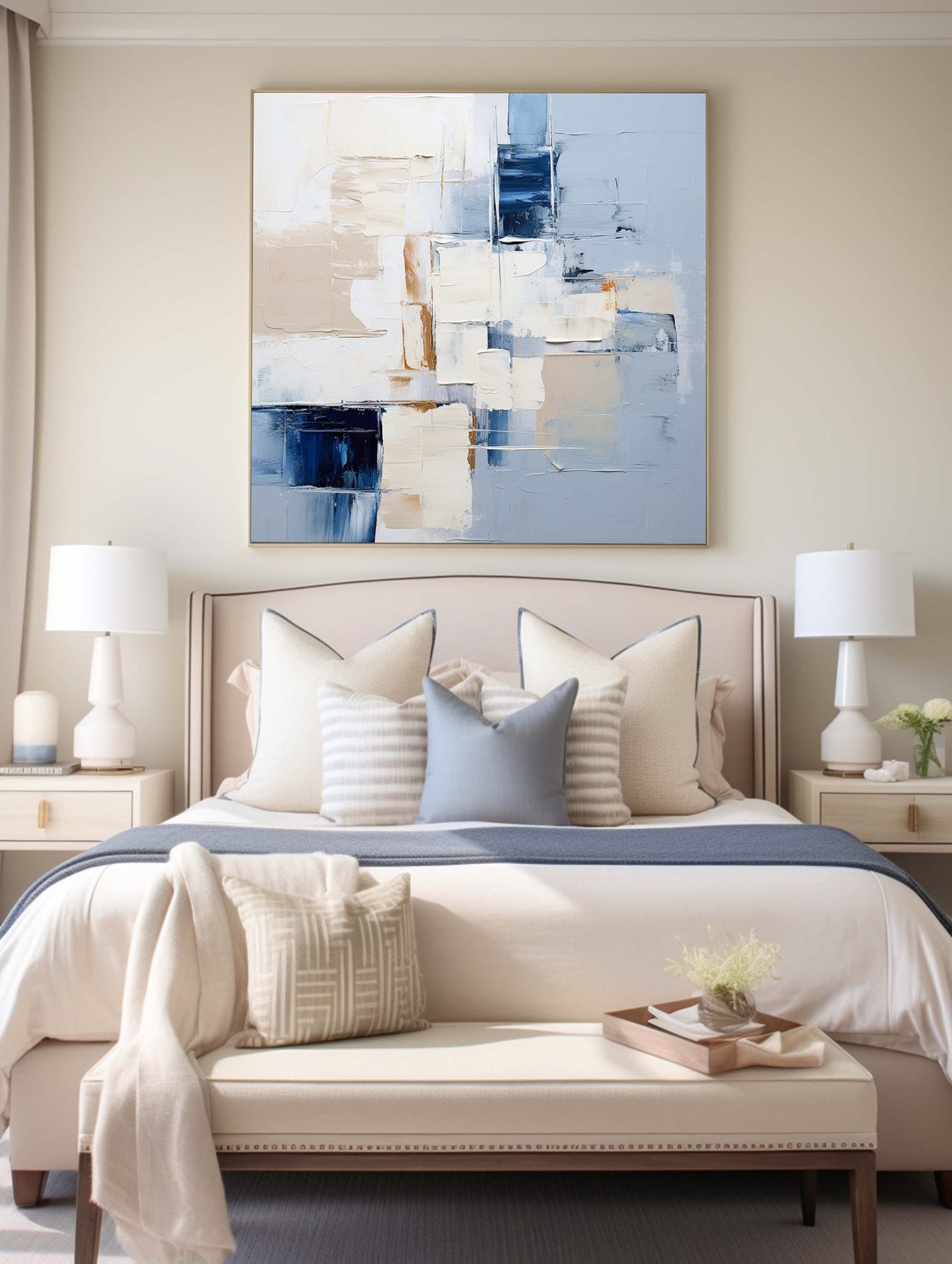 Contemporary Blue Abstract Oil Painting for Modern Home Decor