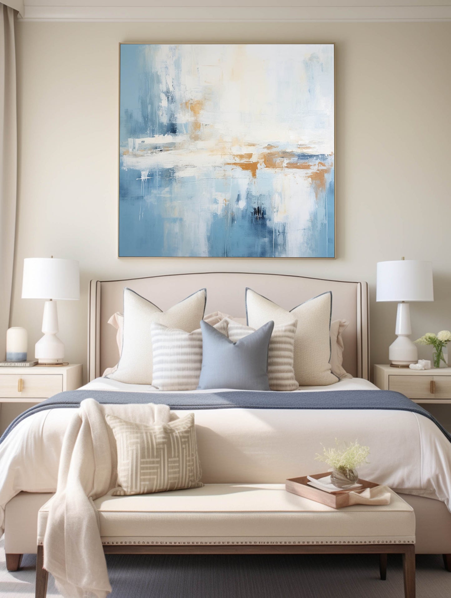 Contemporary Blue Abstract Oil Painting for Modern Home Decor