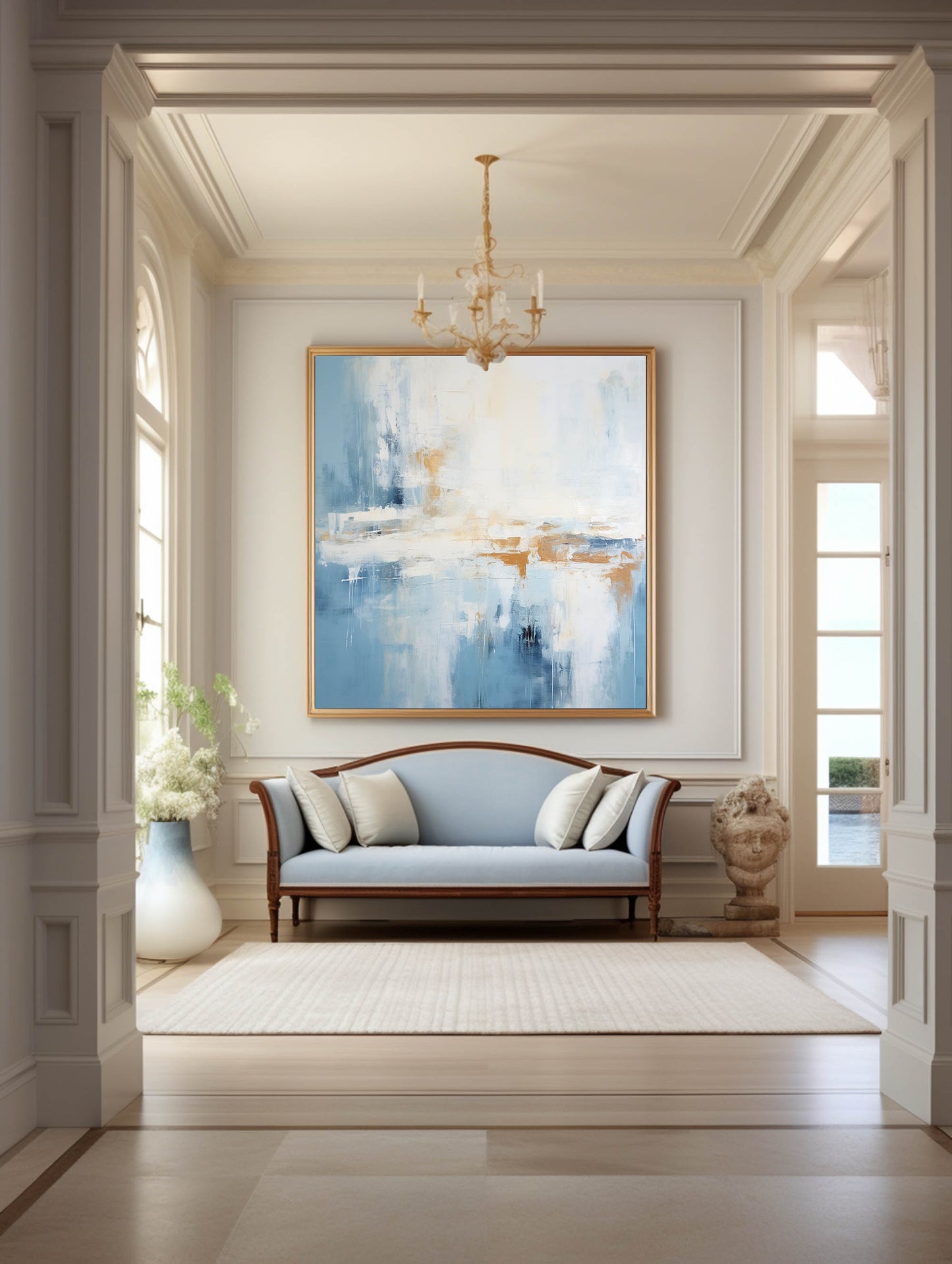 Contemporary Blue Abstract Oil Painting for Modern Home Decor