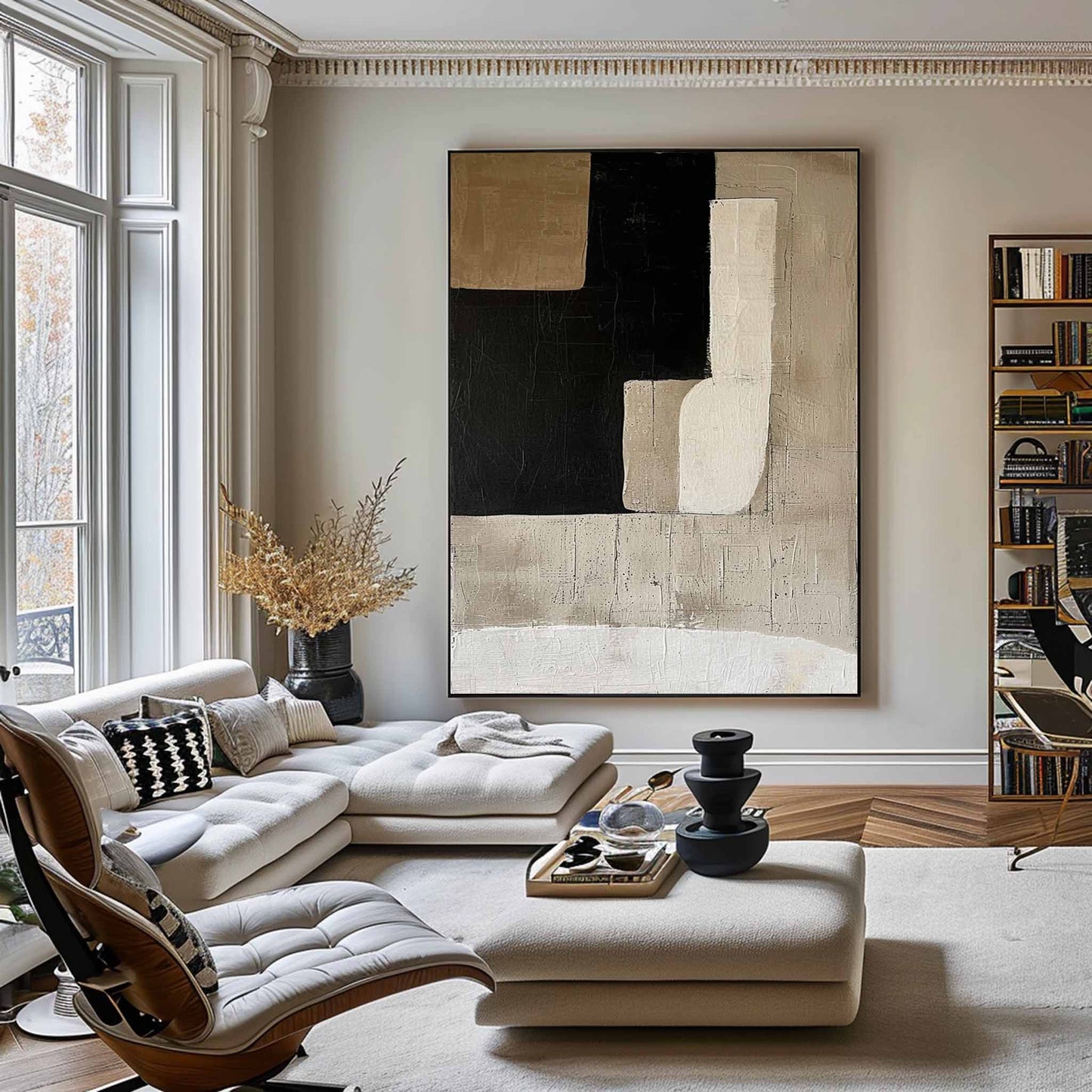 Contemporary Minimalist Abstract Oil Painting in Neutral Tones