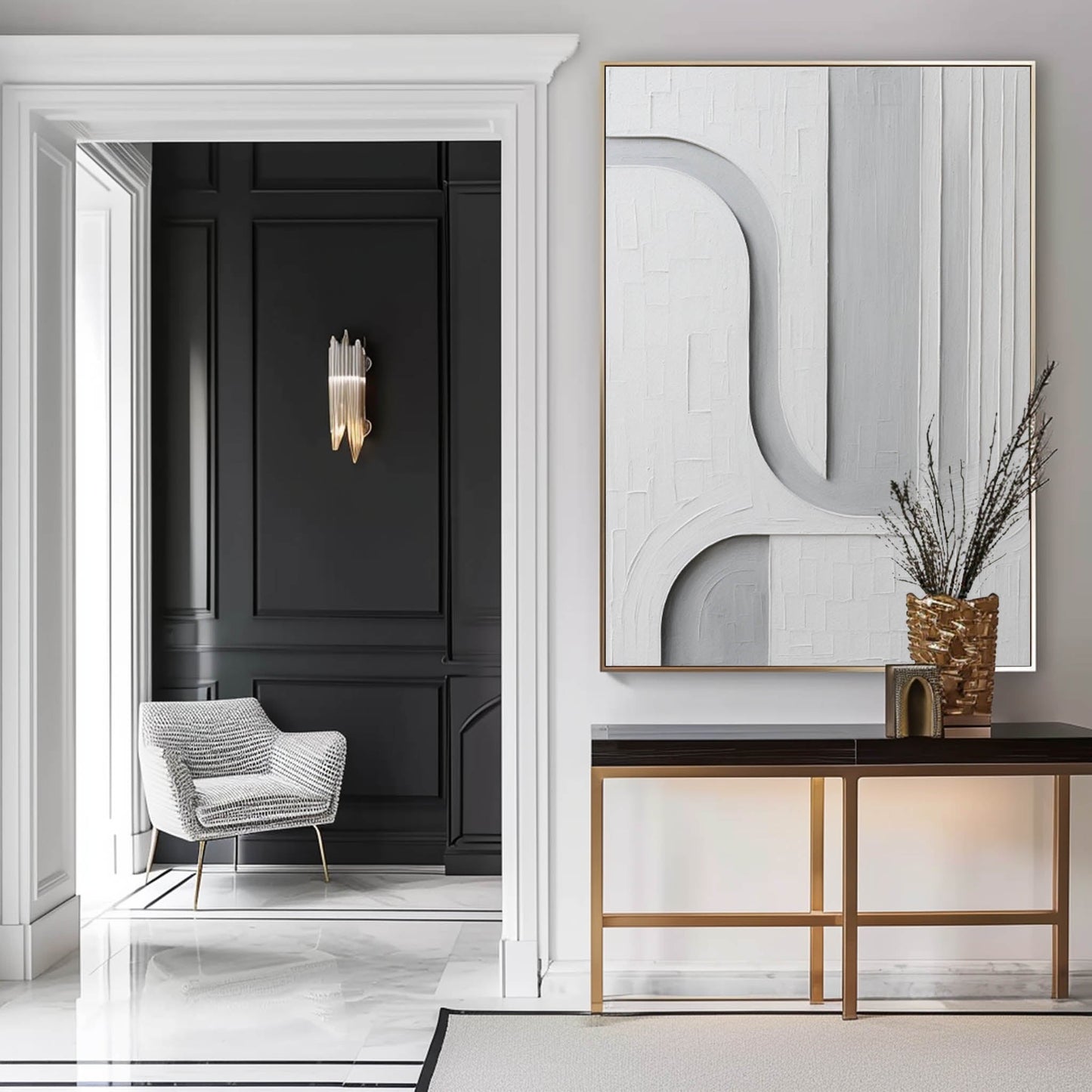 Sophisticated Minimalist Abstract Oil Painting in Gray Tones for Modern Interiors