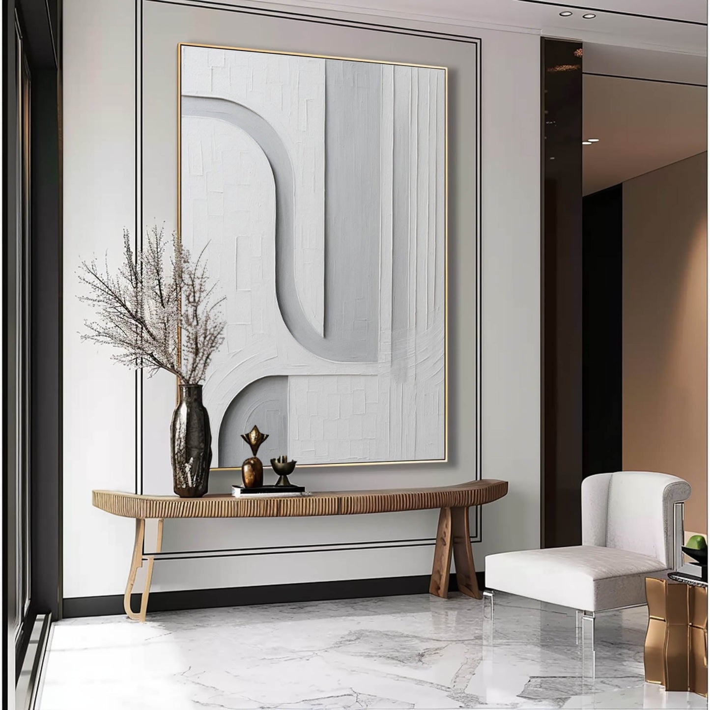 Sophisticated Minimalist Abstract Oil Painting in Gray Tones for Modern Interiors