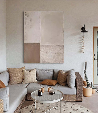 Contemporary Minimalist Oil Painting with Geometric Abstract Design