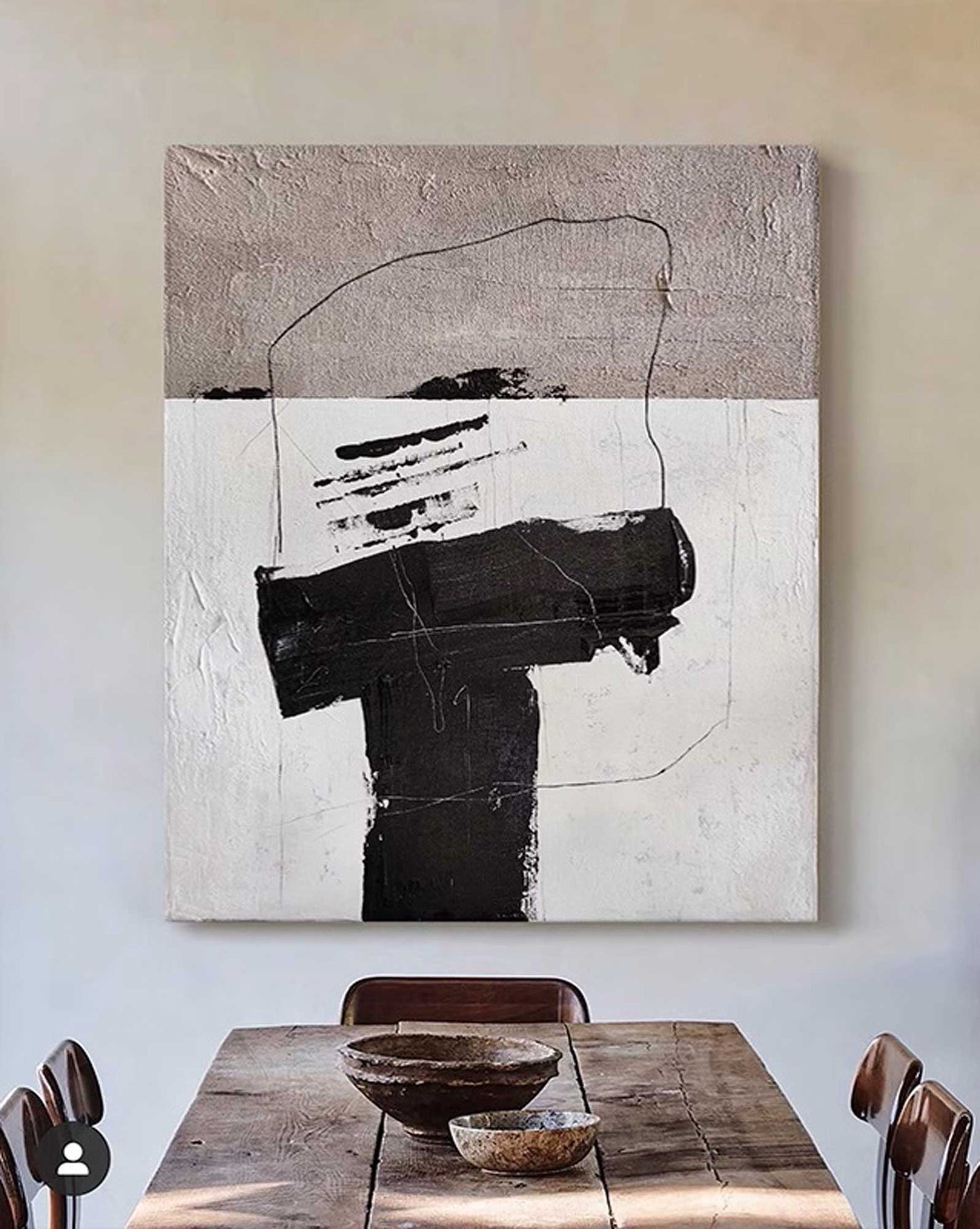 Contemporary Minimalist Abstract Oil Painting with Bold Black and White Design