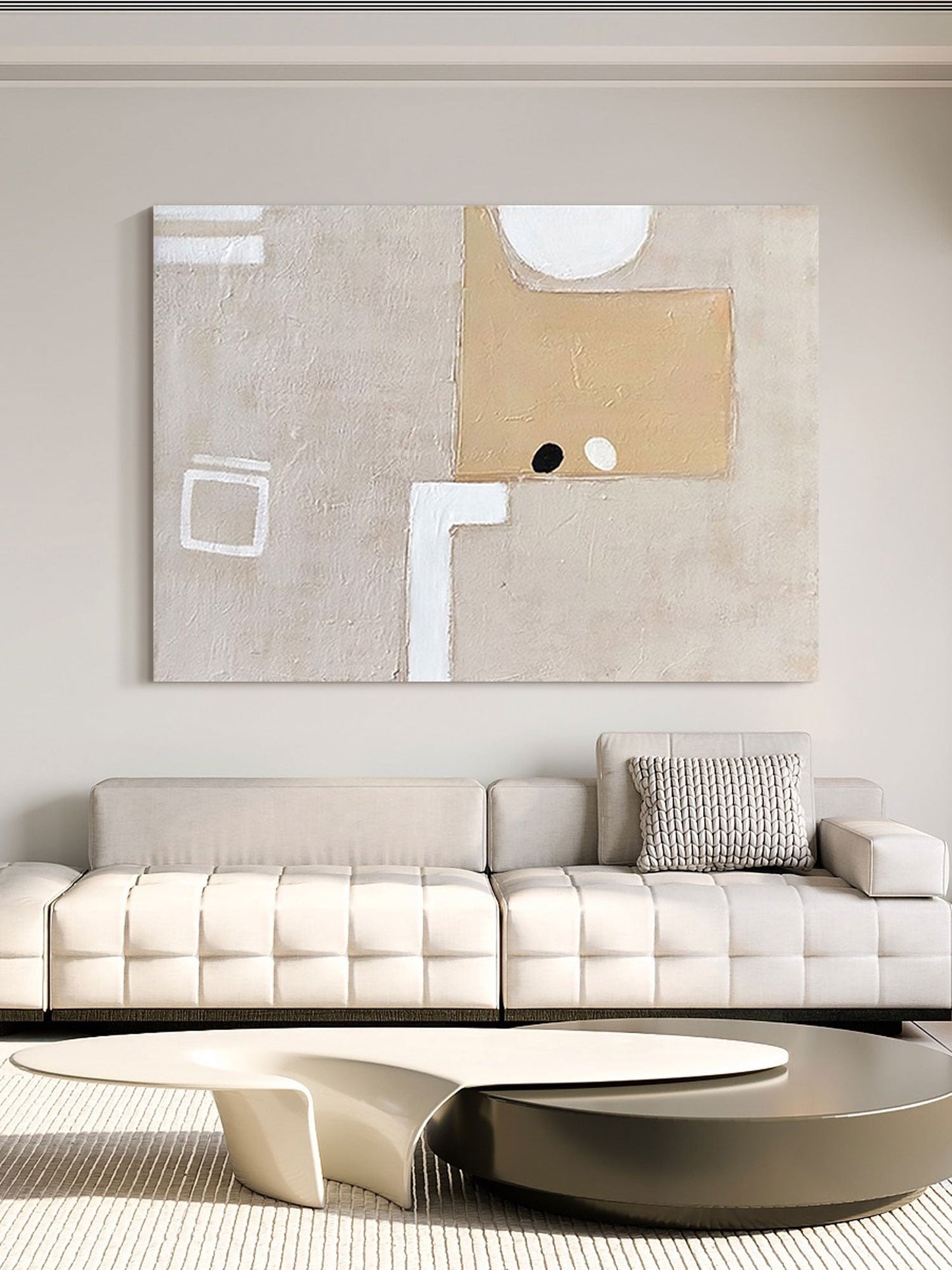 Contemporary Minimalist Geometric Oil Painting for Modern Home Decor