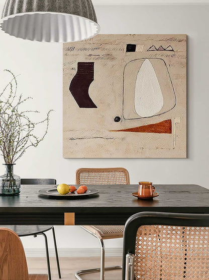 Abstract Minimalist Oil Painting with Geometric Shapes for Modern Decor