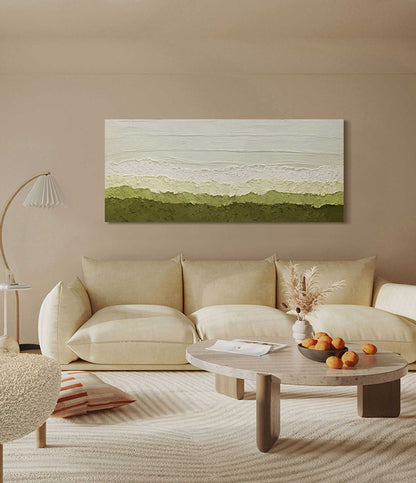 Lush Minimalist Landscape Oil Painting for Serene Home Decor