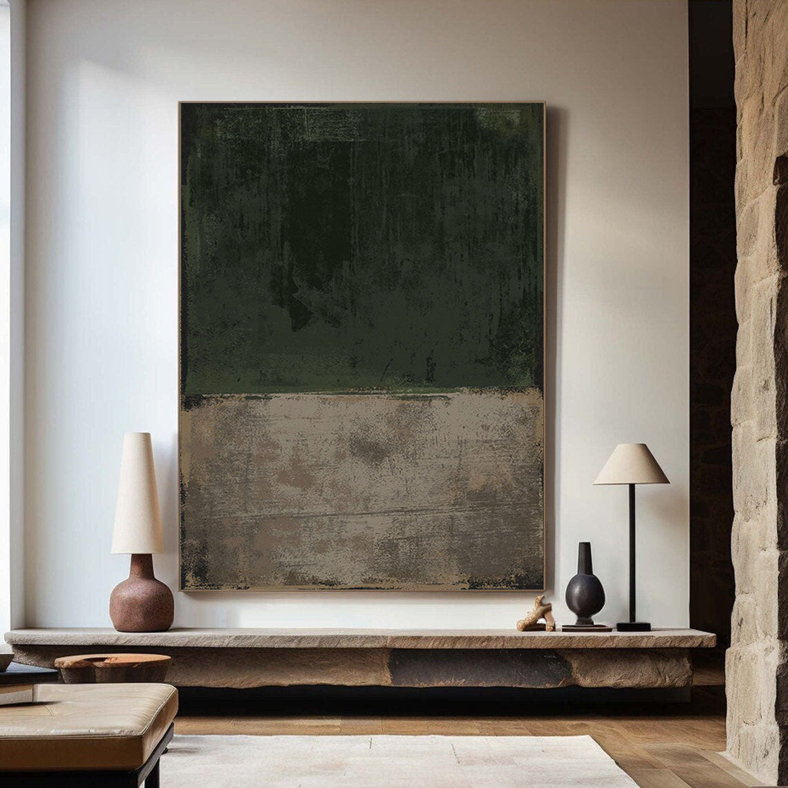 Serene Green and Neutral Abstract Art for Modern Home Decor