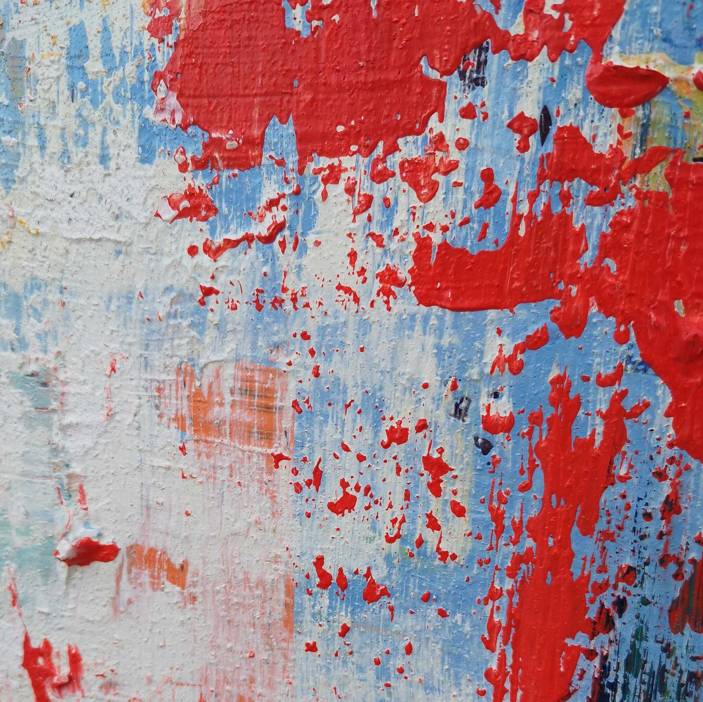 Vibrant Red Abstract Oil Painting with Bold Blue Accents for Modern Home Decor