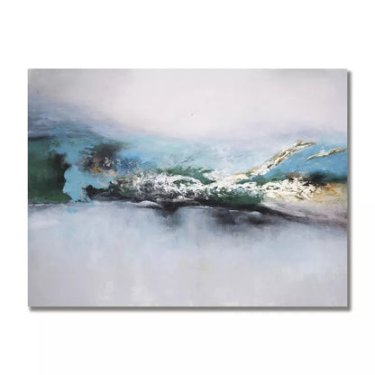 Serene Coastal Waves Abstract Oil Painting for Calming Home Decor