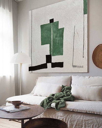 Modern Minimalist Green and Black Geometric Oil Painting for Contemporary Decor