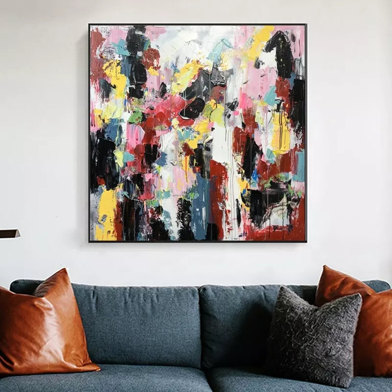 Vibrant Abstract Oil Painting Capturing Love and Energy in Colorful Swirls